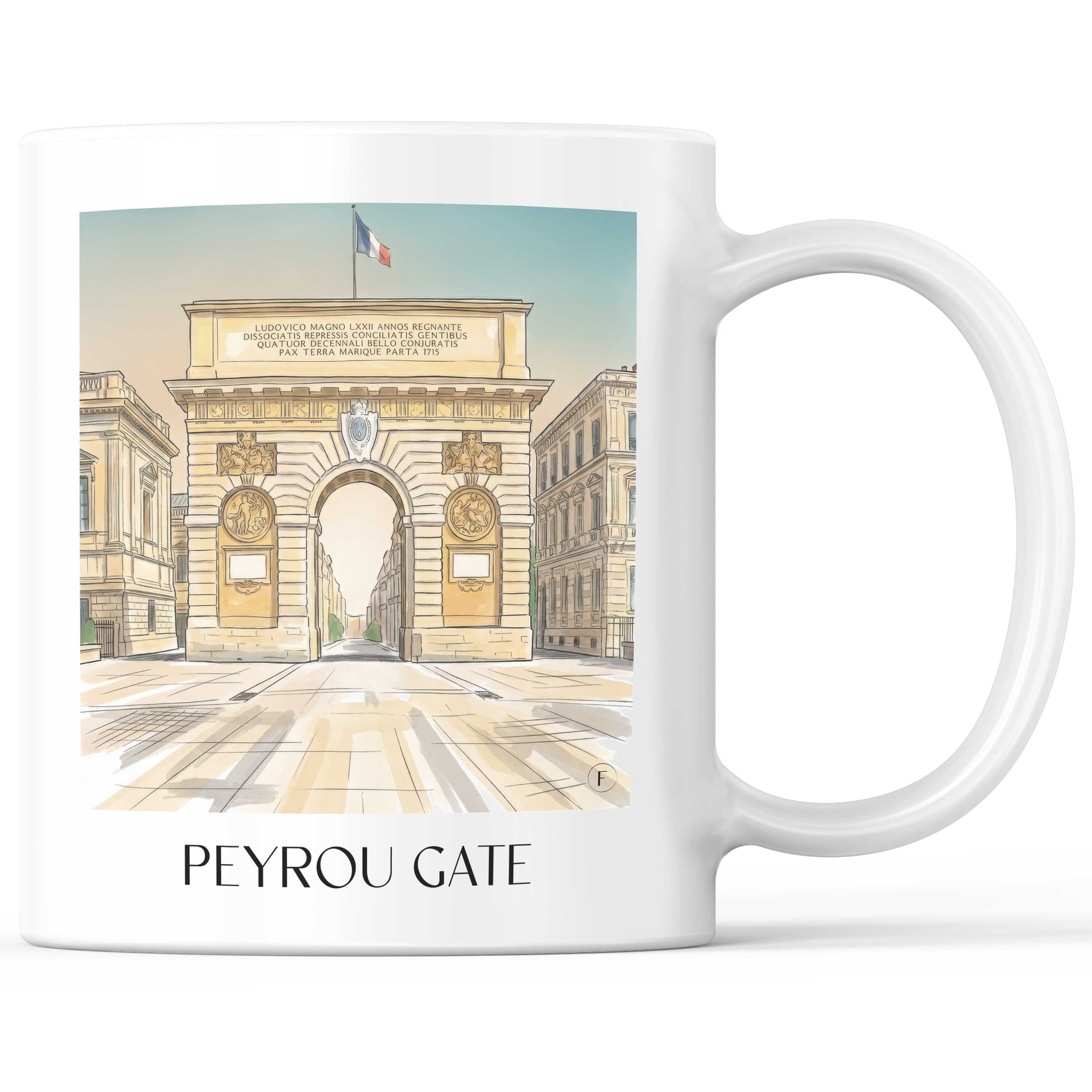 Porte du Peyrou Kaffeebecher - Montpellier - Frankreich Becher - Kaffeetasse im Aquarell Stil