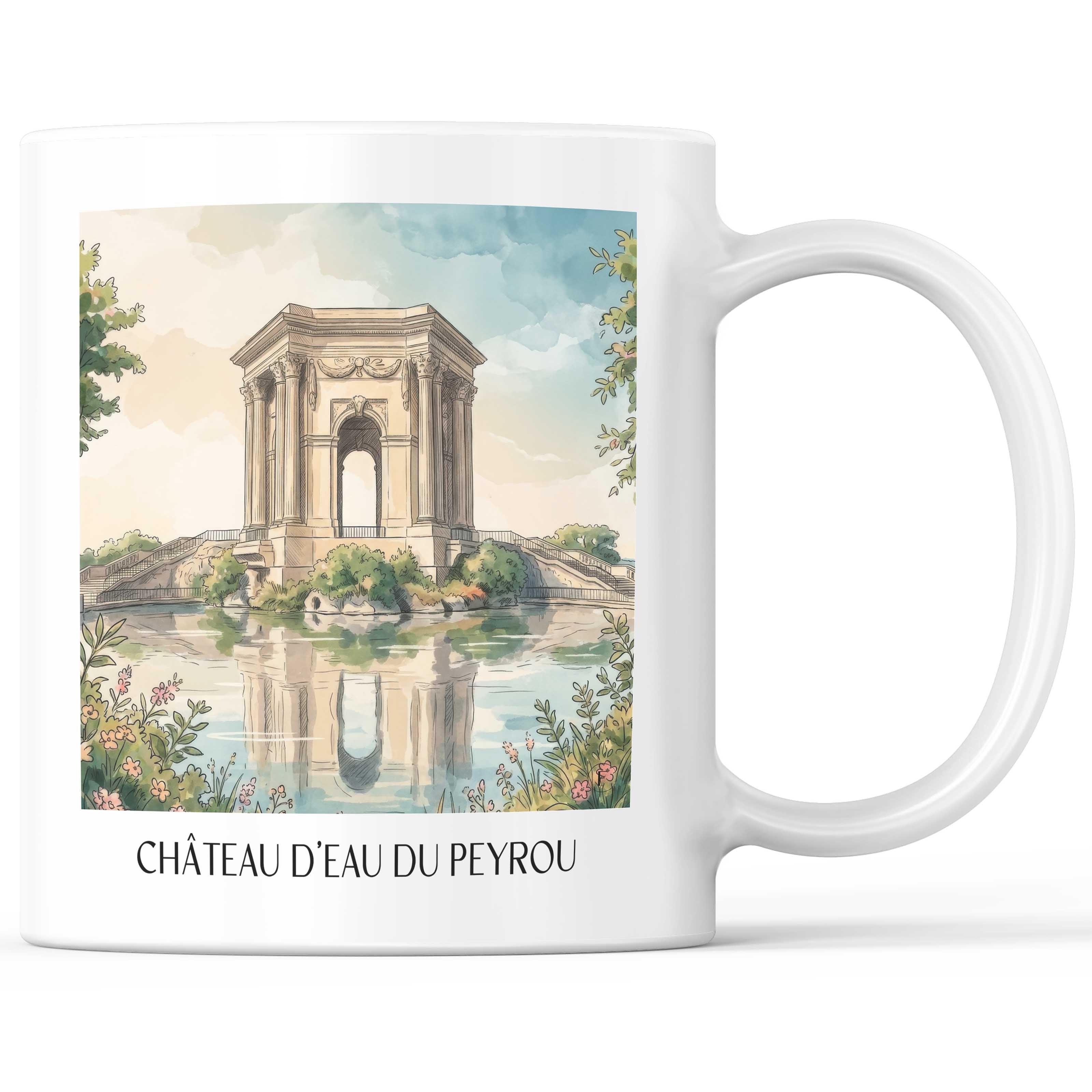 château-d'eau-du-peyrou-montpellier-frankreich-kaffeebecher-aquarell