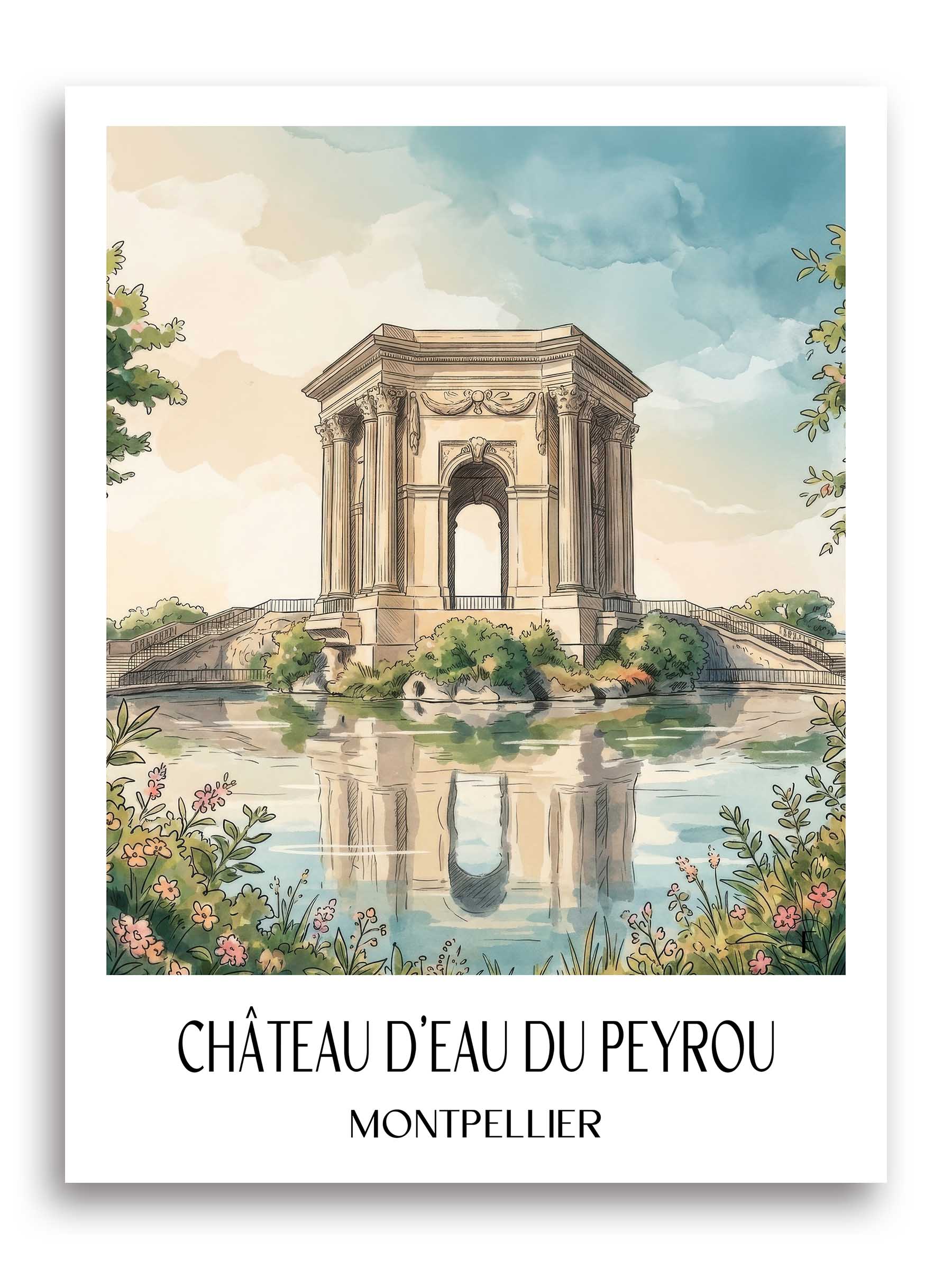 château-d'eau-du-peyrou-montpellier-frankreich-poster-aquarell