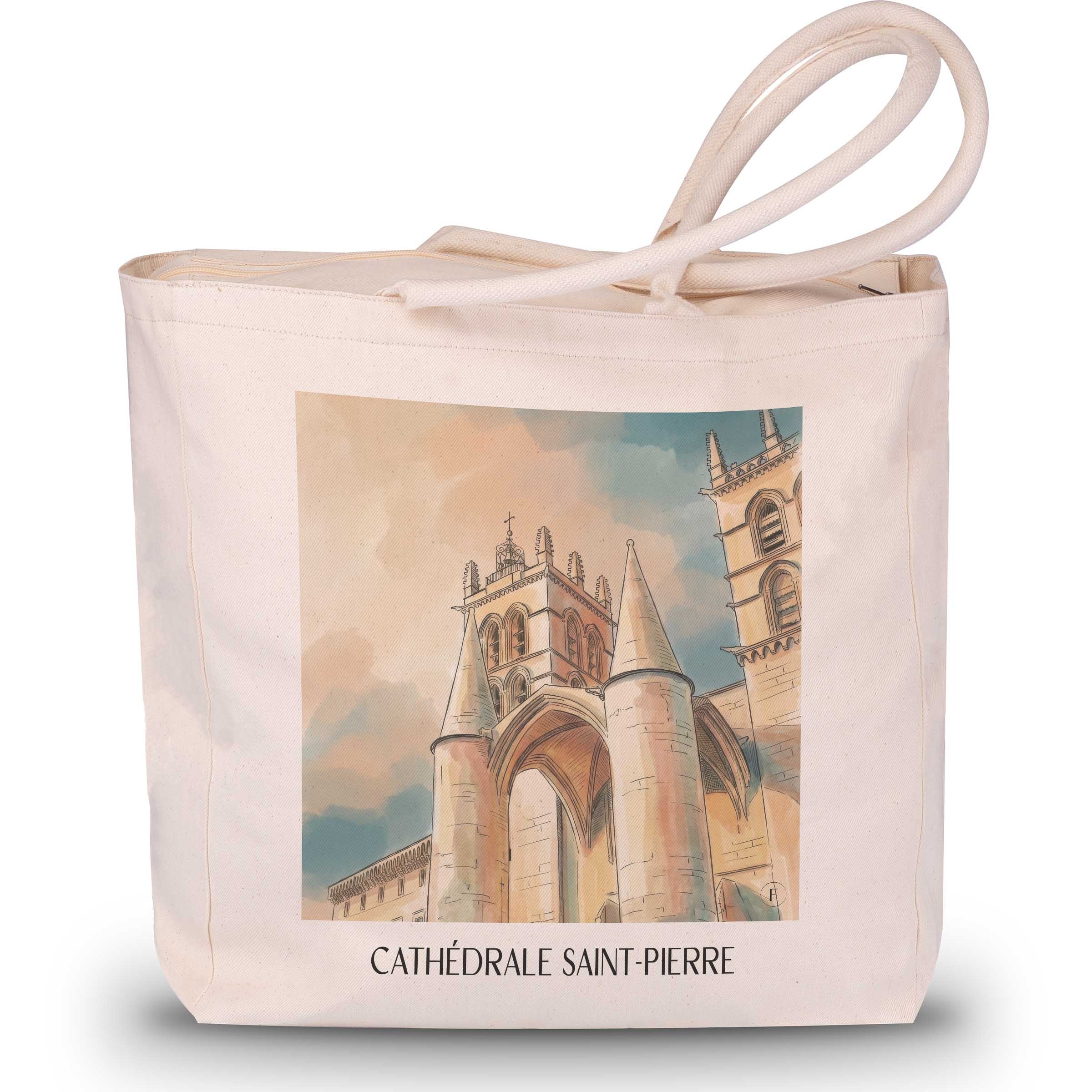 cathédrale-saint-pierre-montpellier-frankreich-einkaufstasche-aquarell