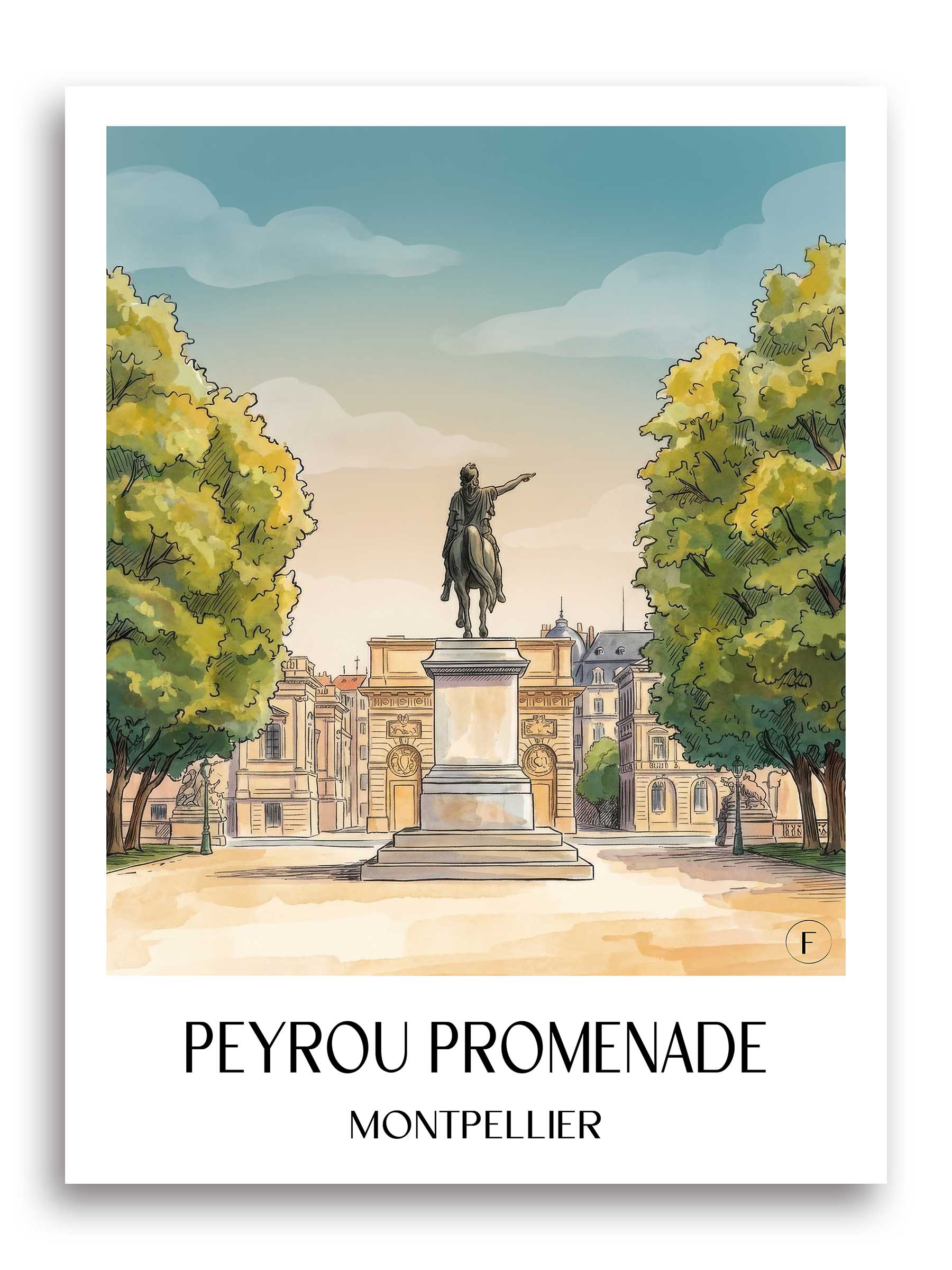 Promenade du Peyrou Poster - Montpellier - Frankreich Kunstdruck - Aquarell von A4 bis A1