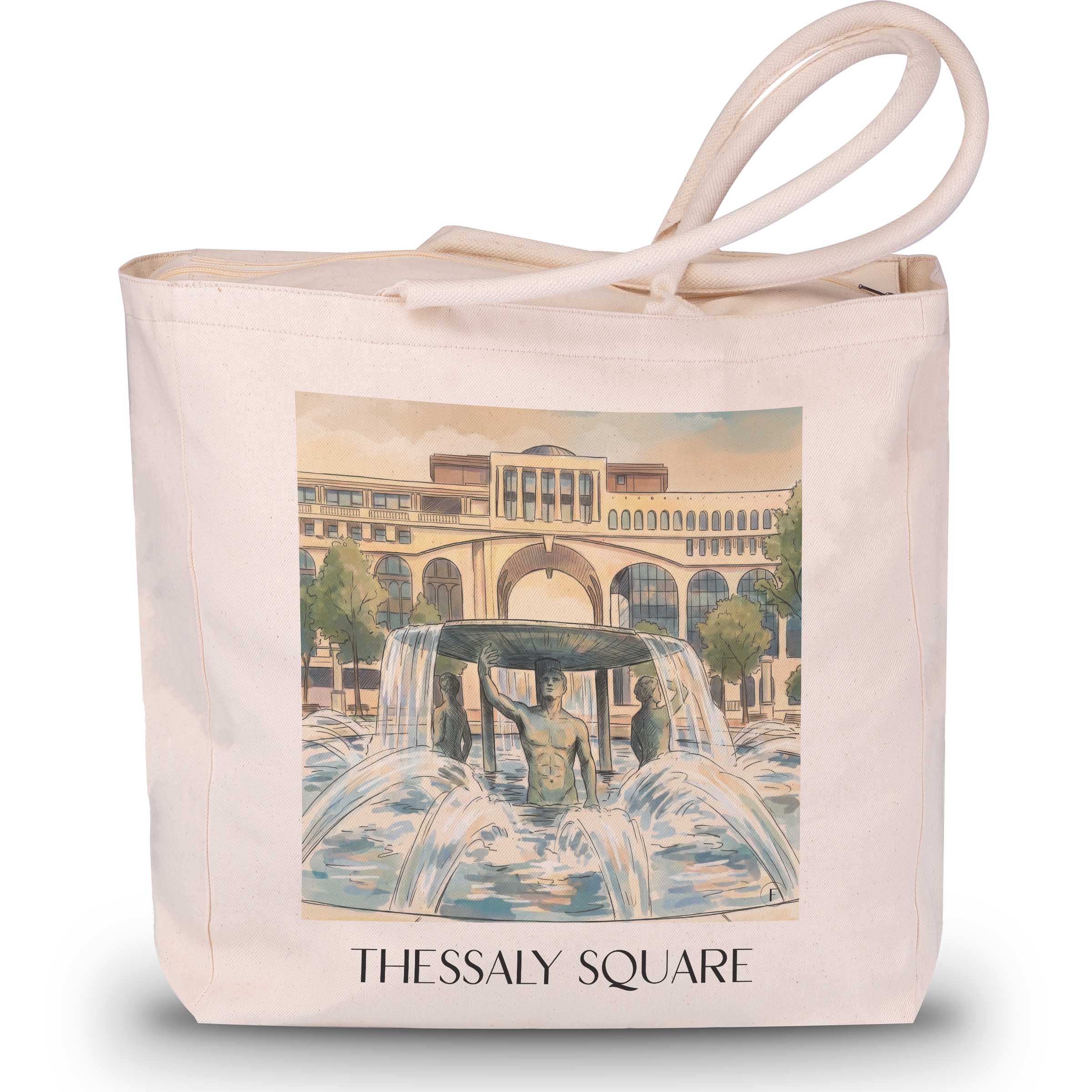 Place de Thessalie Shopping Tasche - Montpellier - Frankreich Tote Bag - Einkaufstasche im Aquarell Stil
