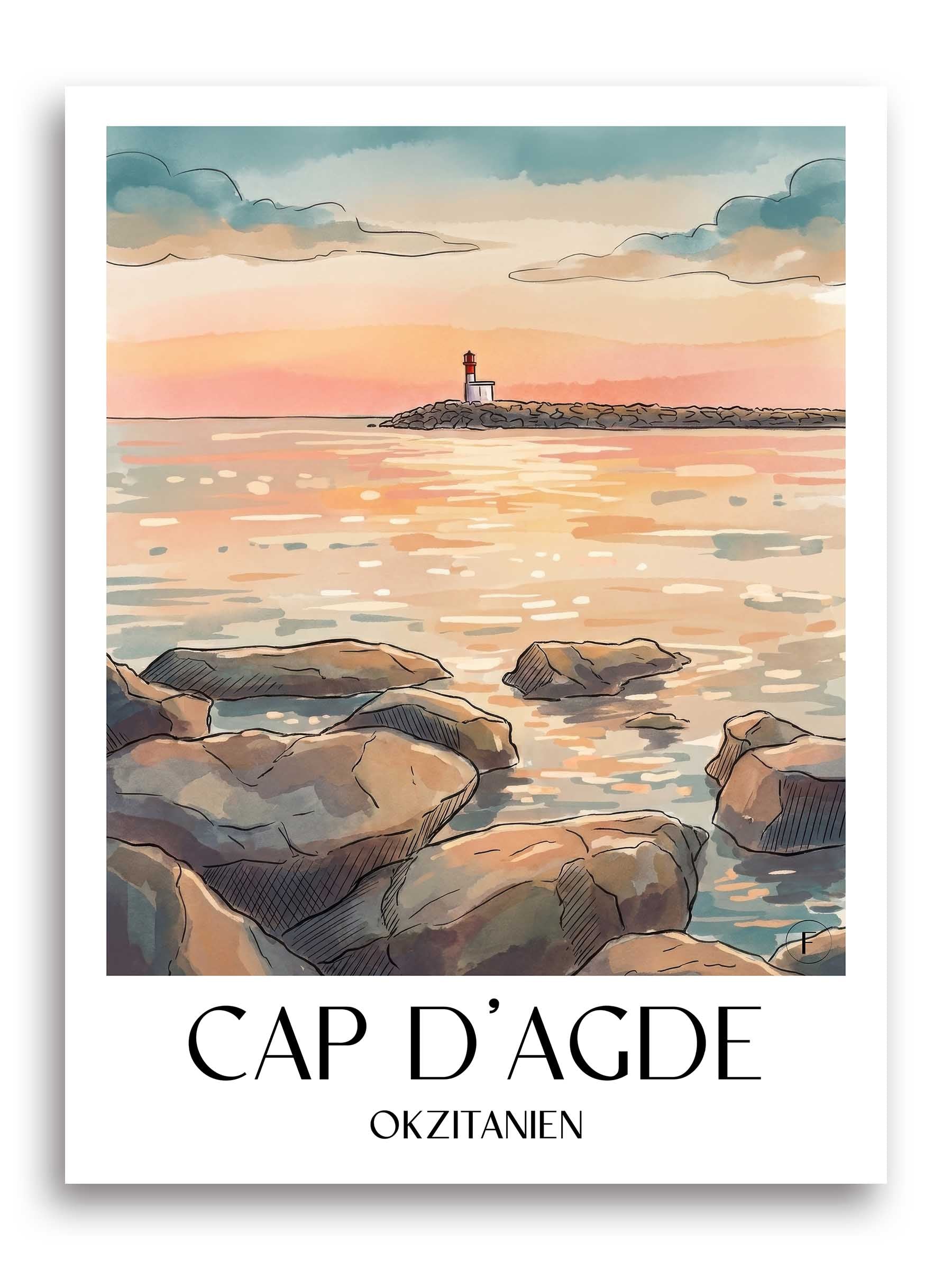 cap-d'agde-okzitanien-frankreich-poster-aquarell