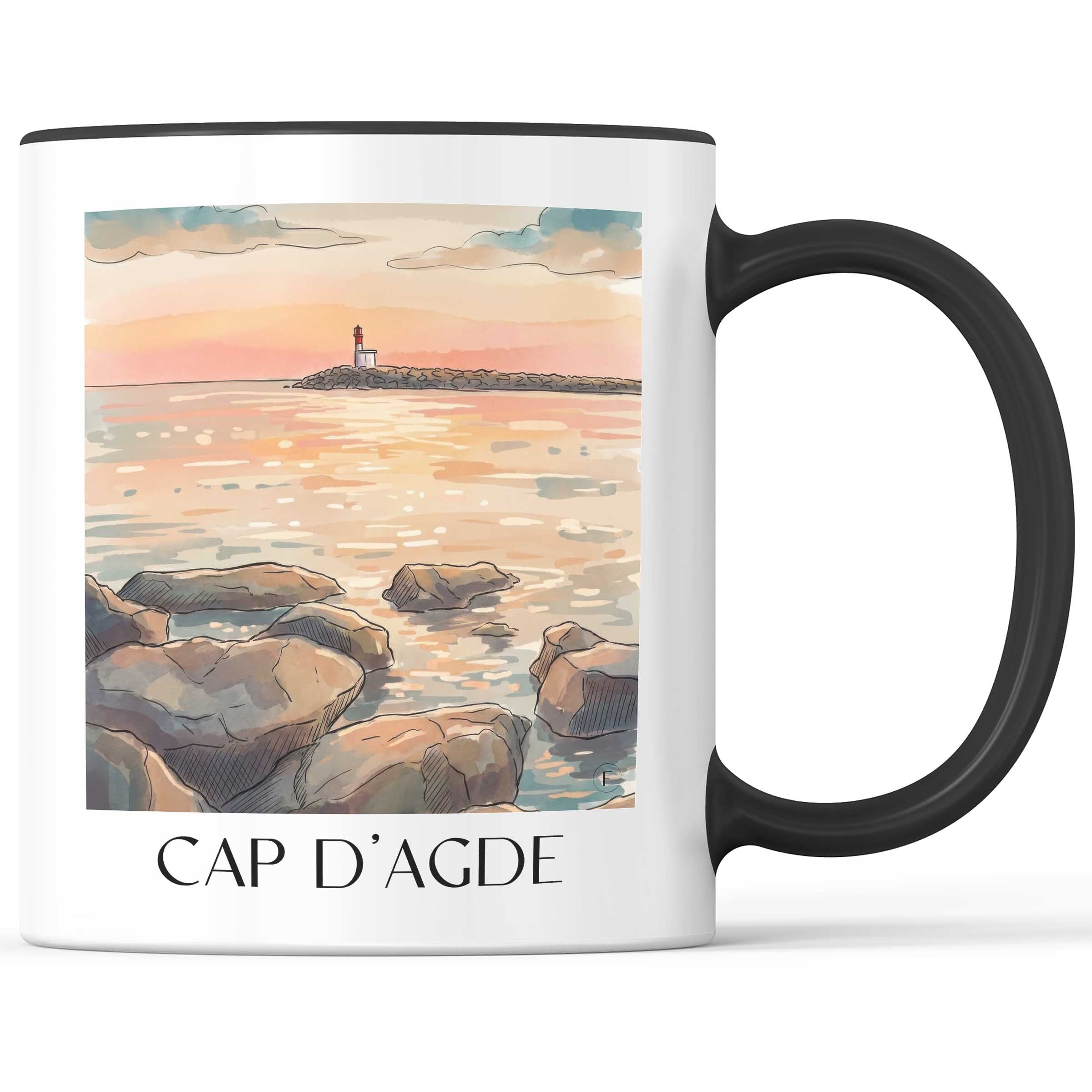 Cap d'Agde Kaffeebecher - Okzitanien - Frankreich Becher - Kaffeetasse im Aquarell Stil