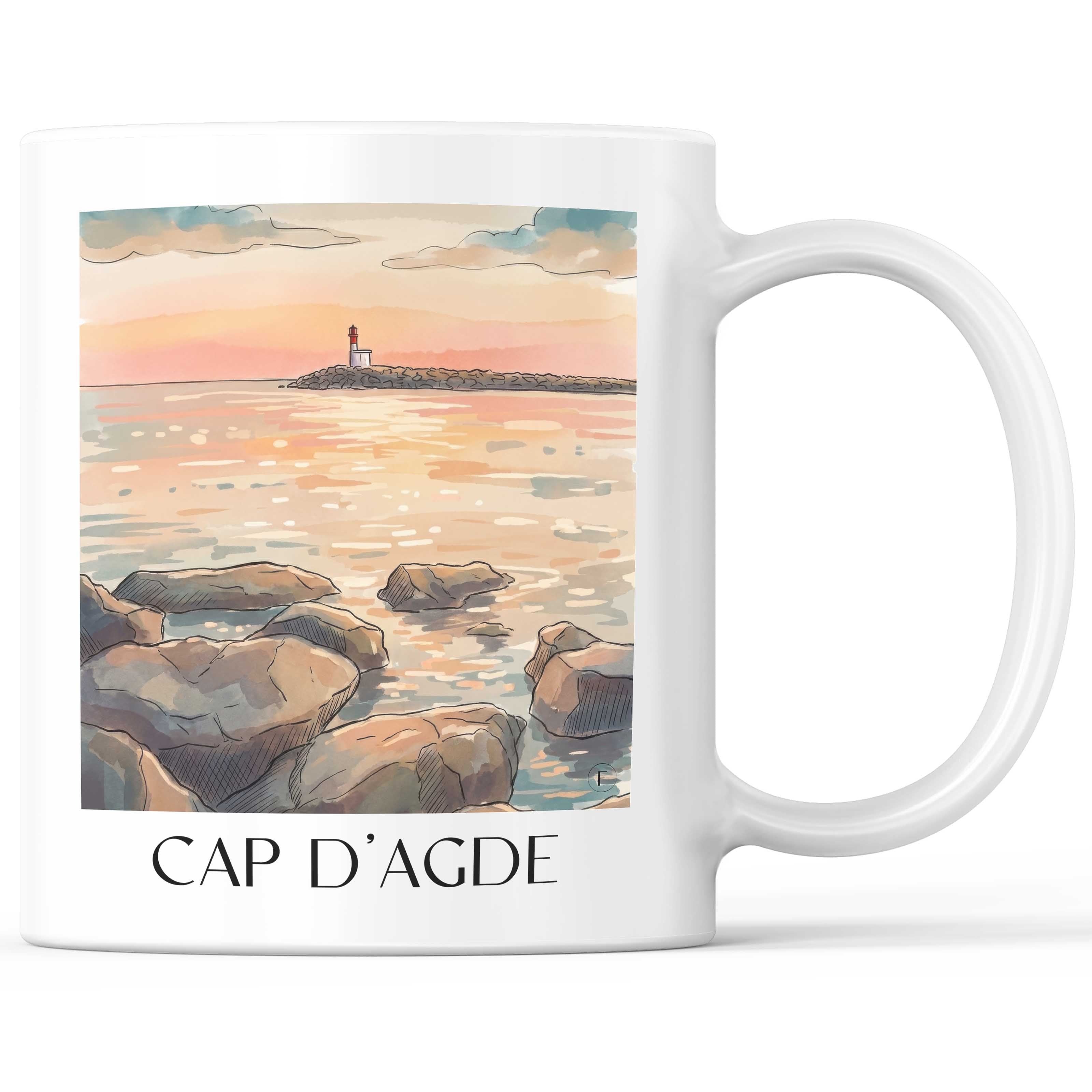 Cap d'Agde Kaffeebecher - Okzitanien - Frankreich Becher - Kaffeetasse im Aquarell Stil