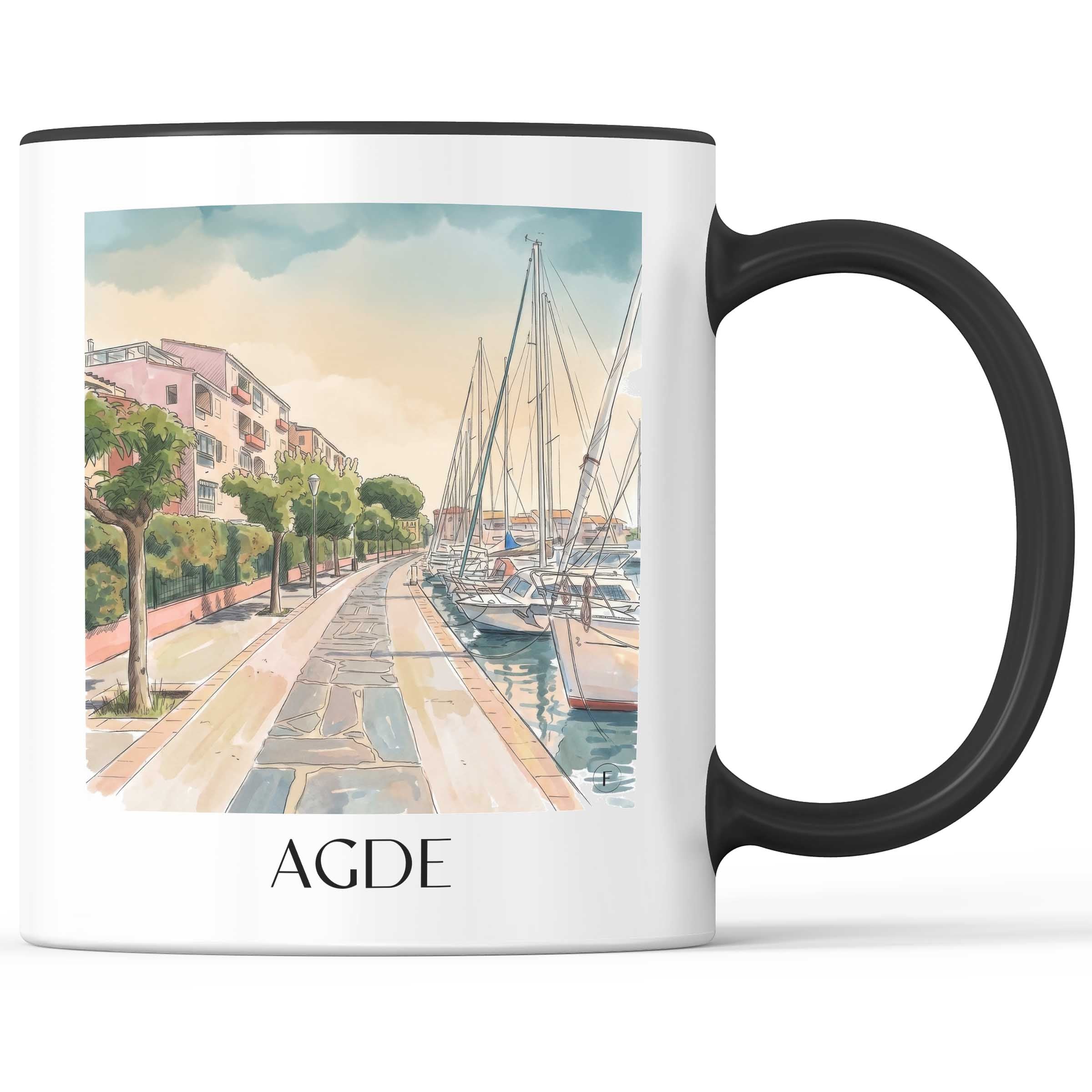 Agde Kaffeebecher - Okzitanien - Frankreich Becher - Kaffeetasse im Aquarell Stil
