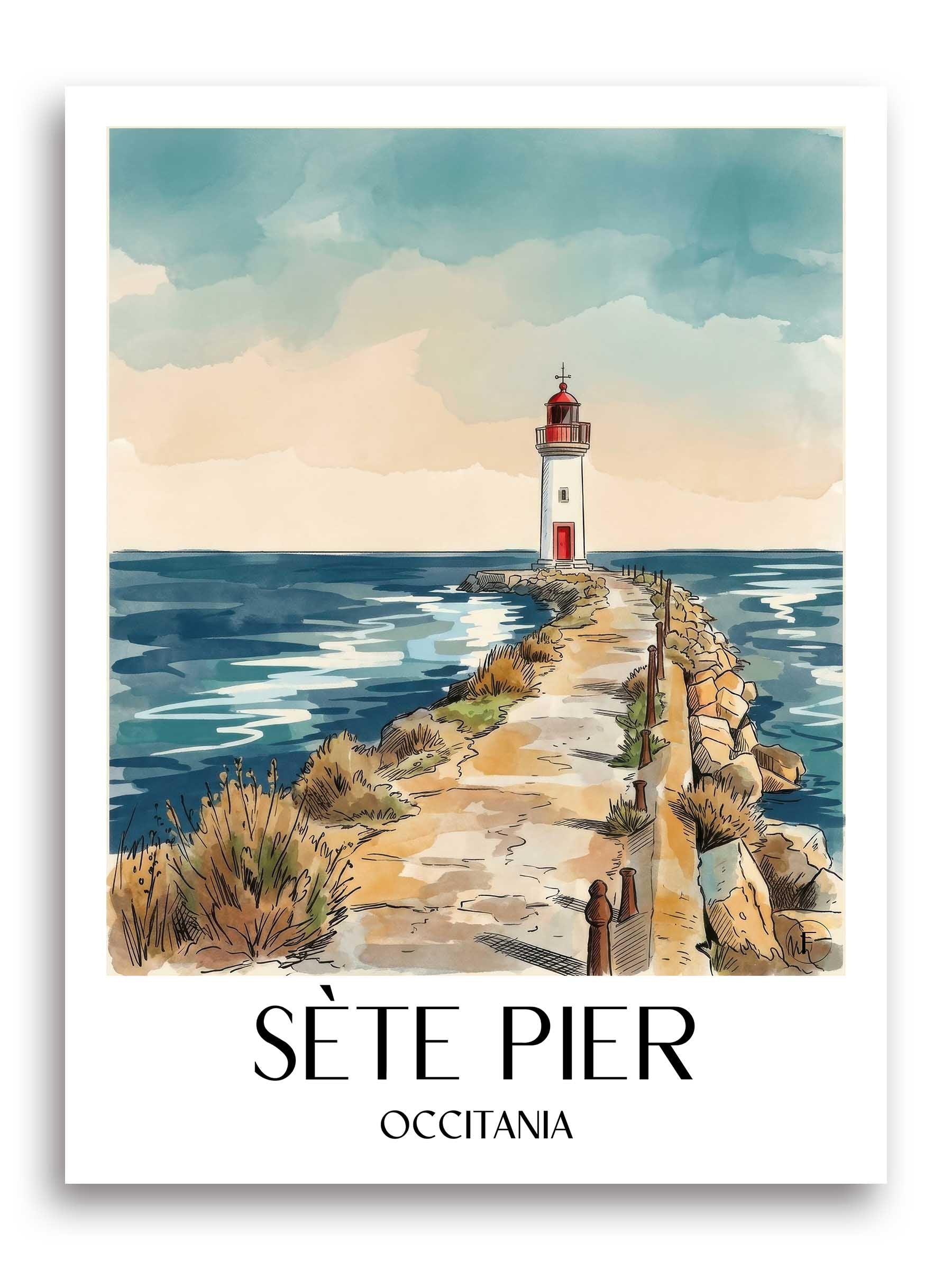 Môle de Sète Poster - Okzitanien - Frankreich Kunstdruck - Aquarell von A4 bis A1