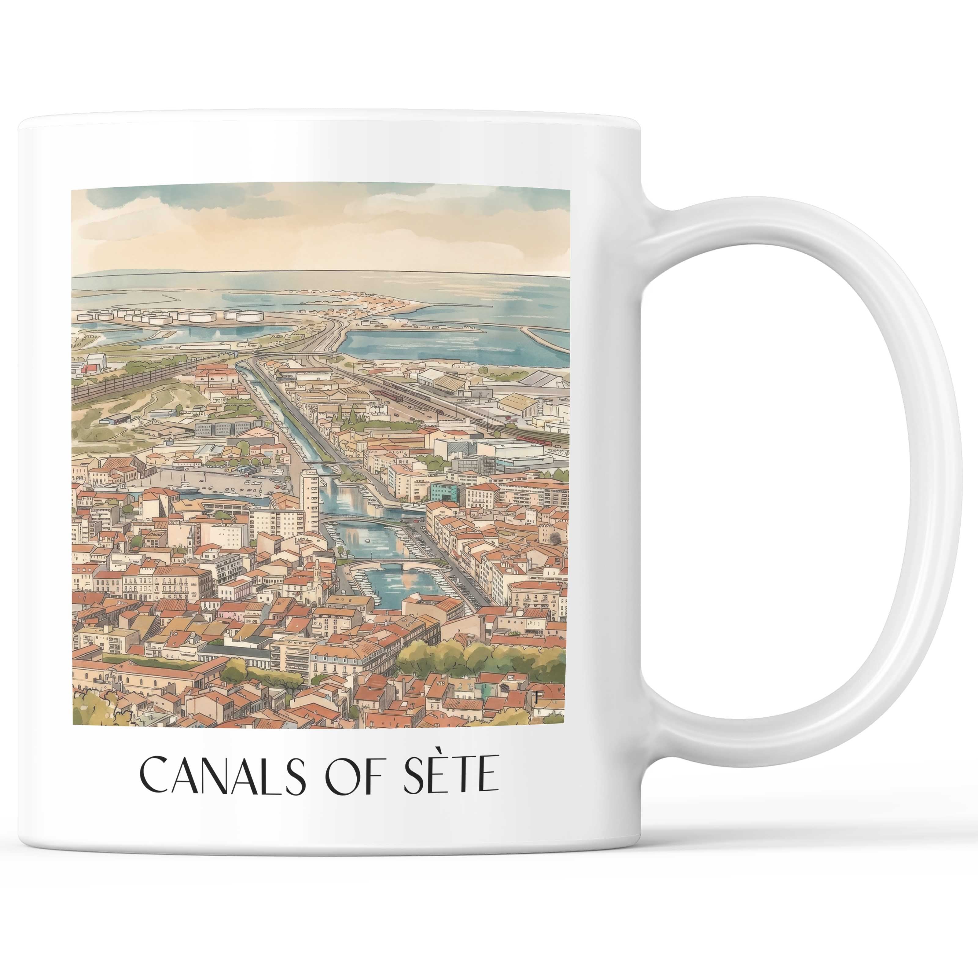 Canaux de Sète Kaffeebecher - Okzitanien - Frankreich Becher - Kaffeetasse im Aquarell Stil