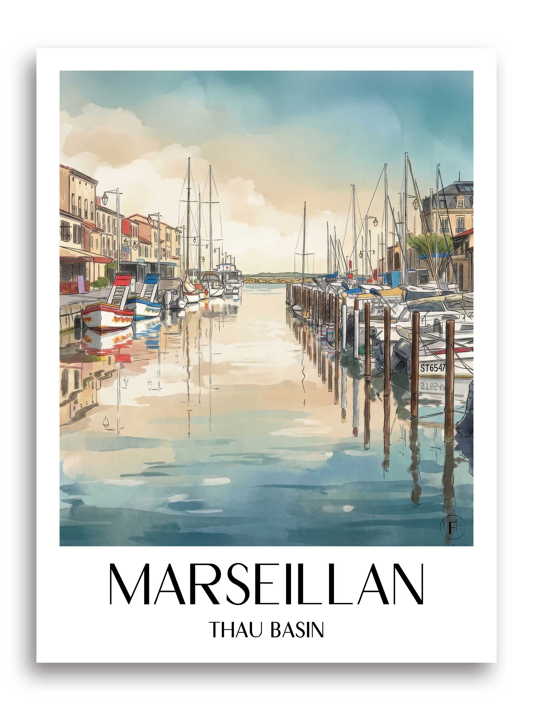 Marseillan Poster - Bassin de Thau - Frankreich Kunstdruck - Aquarell von A4 bis A1