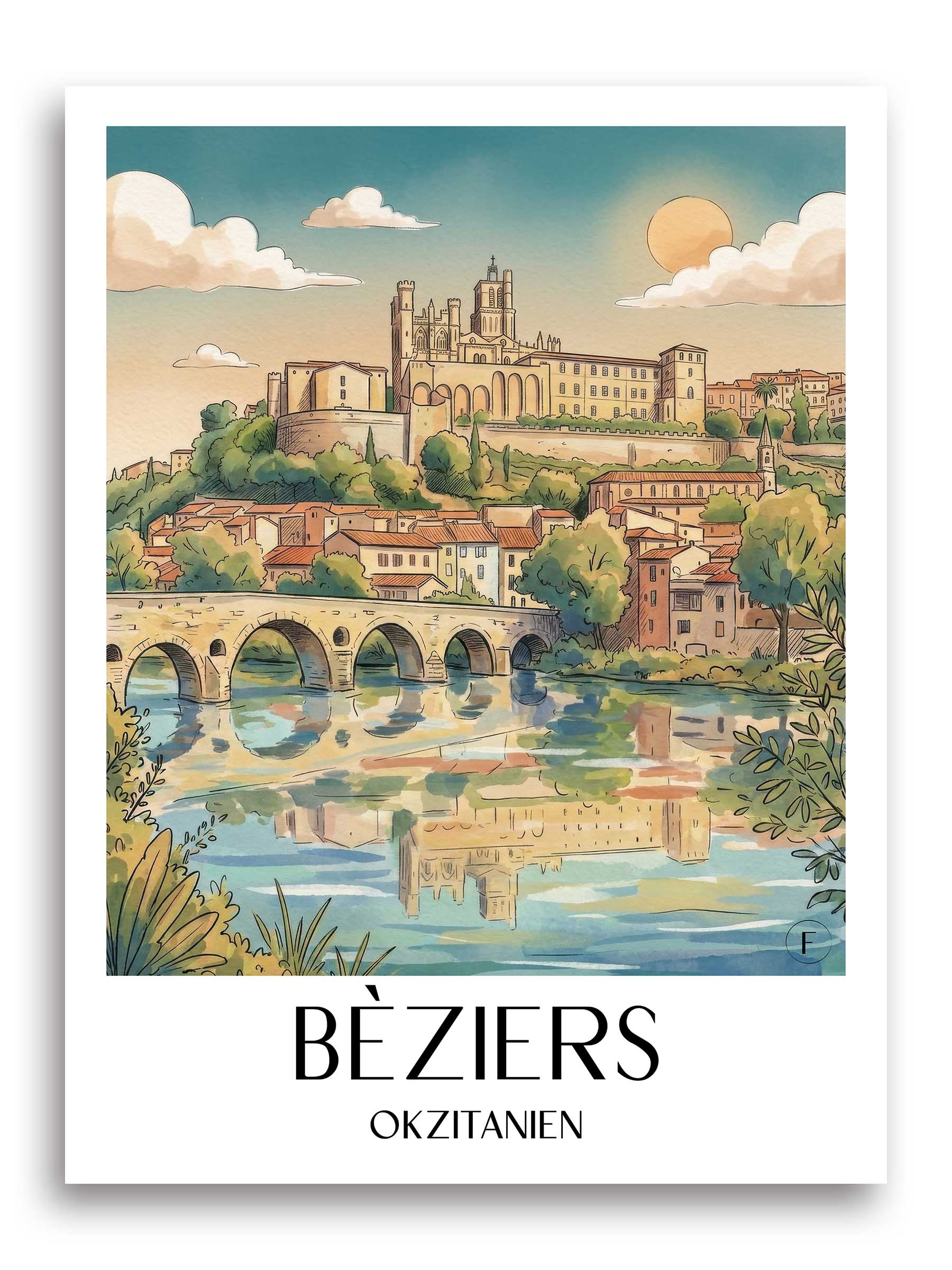 bèziers-okzitanien-frankreich-poster-aquarell