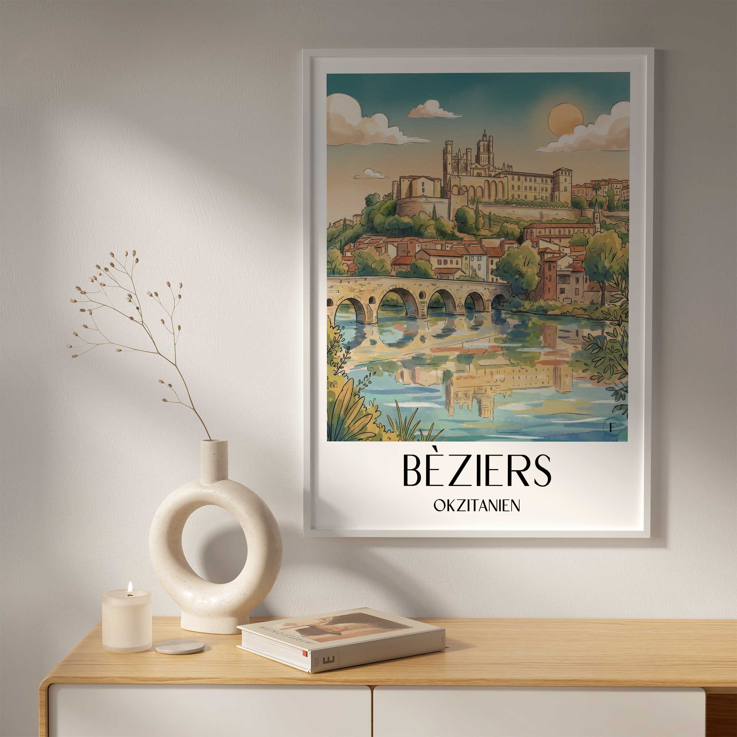 bèziers-okzitanien-frankreich-poster-aquarell