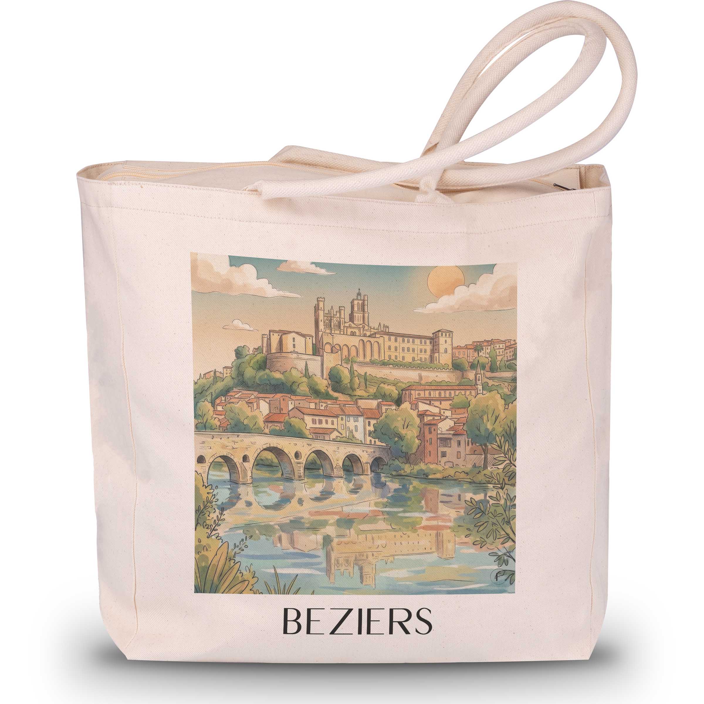 Bèziers Shopping Tasche - Okzitanien - Frankreich Tote Bag - Einkaufstasche im Aquarell Stil