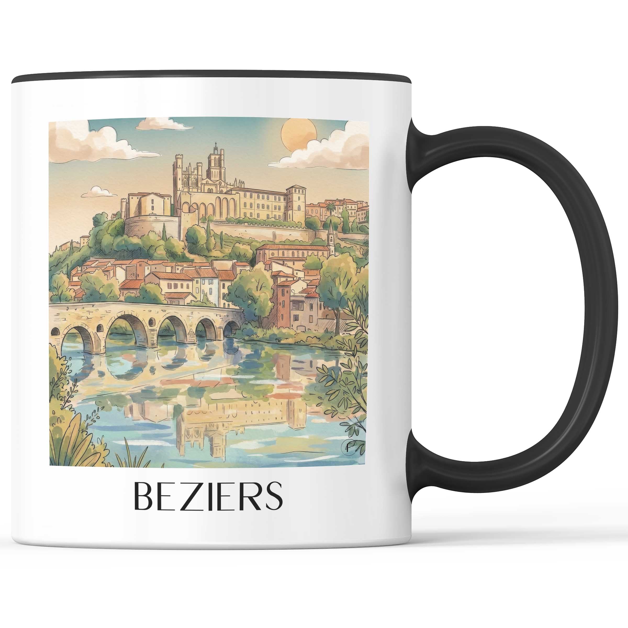 Bèziers Kaffeebecher - Okzitanien - Frankreich Becher - Kaffeetasse im Aquarell Stil