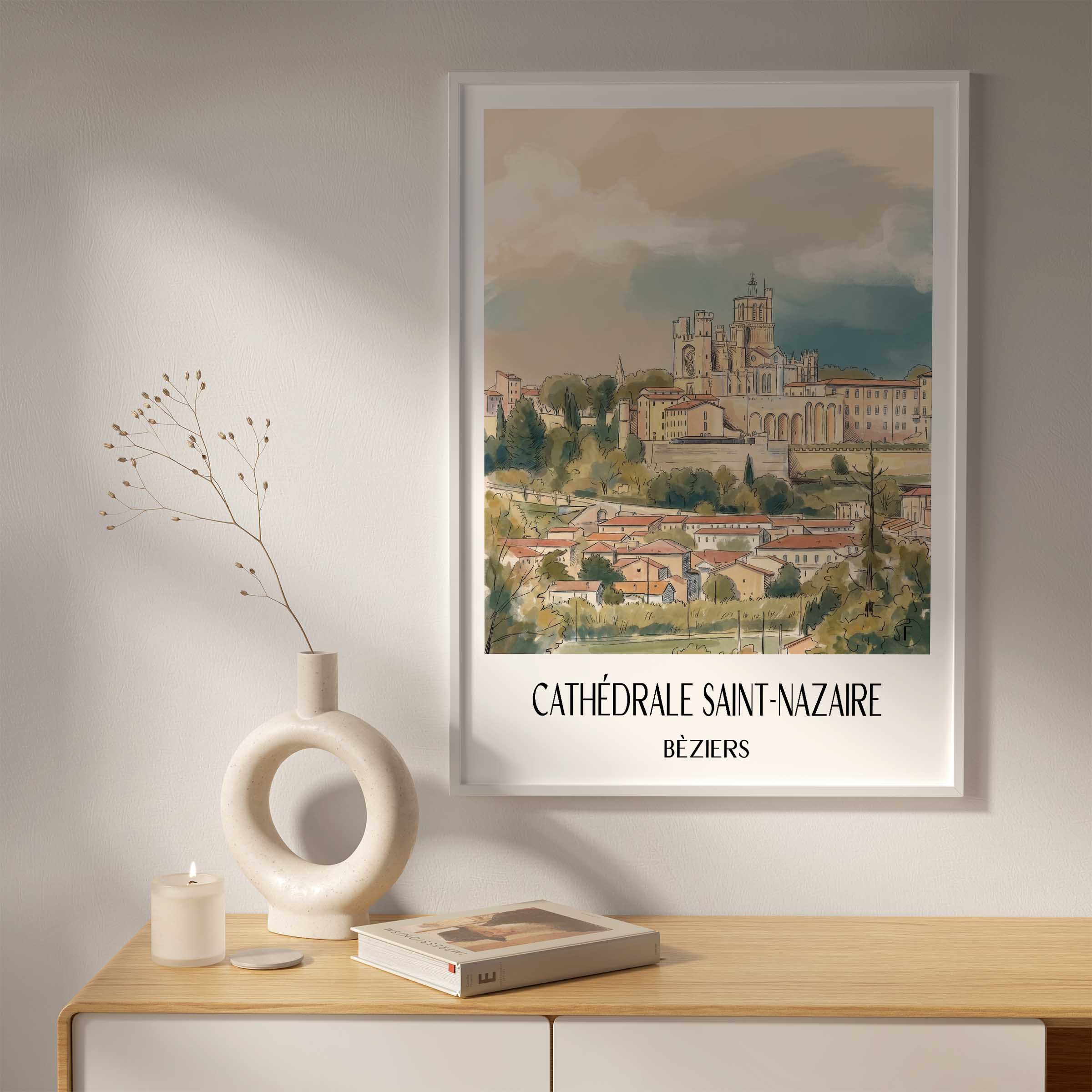 cathédrale-saint-nazaire-bèziers-frankreich-poster-aquarell