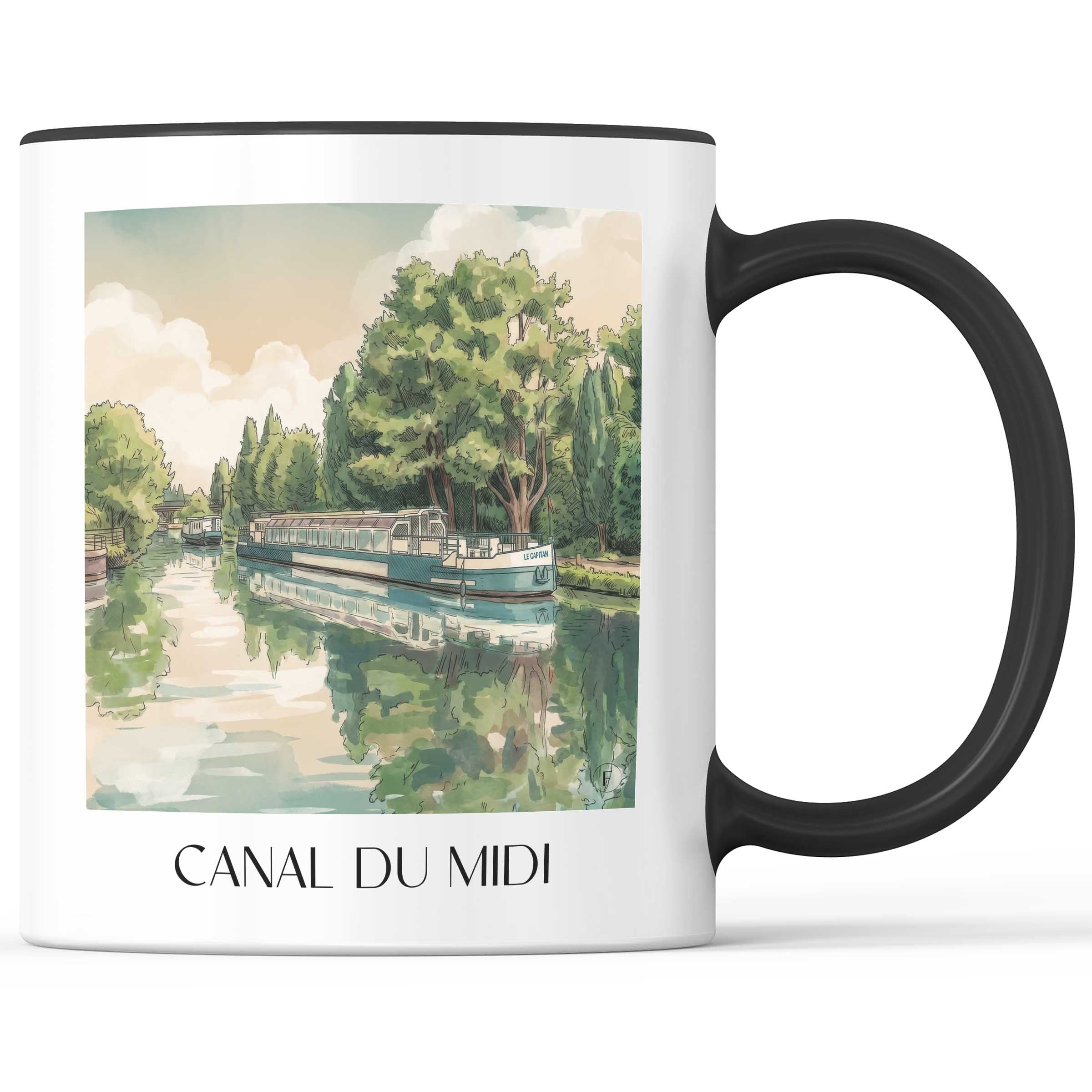 Canal du Midi Kaffeebecher - Okzitanien - Frankreich Becher - Kaffeetasse im Aquarell Stil