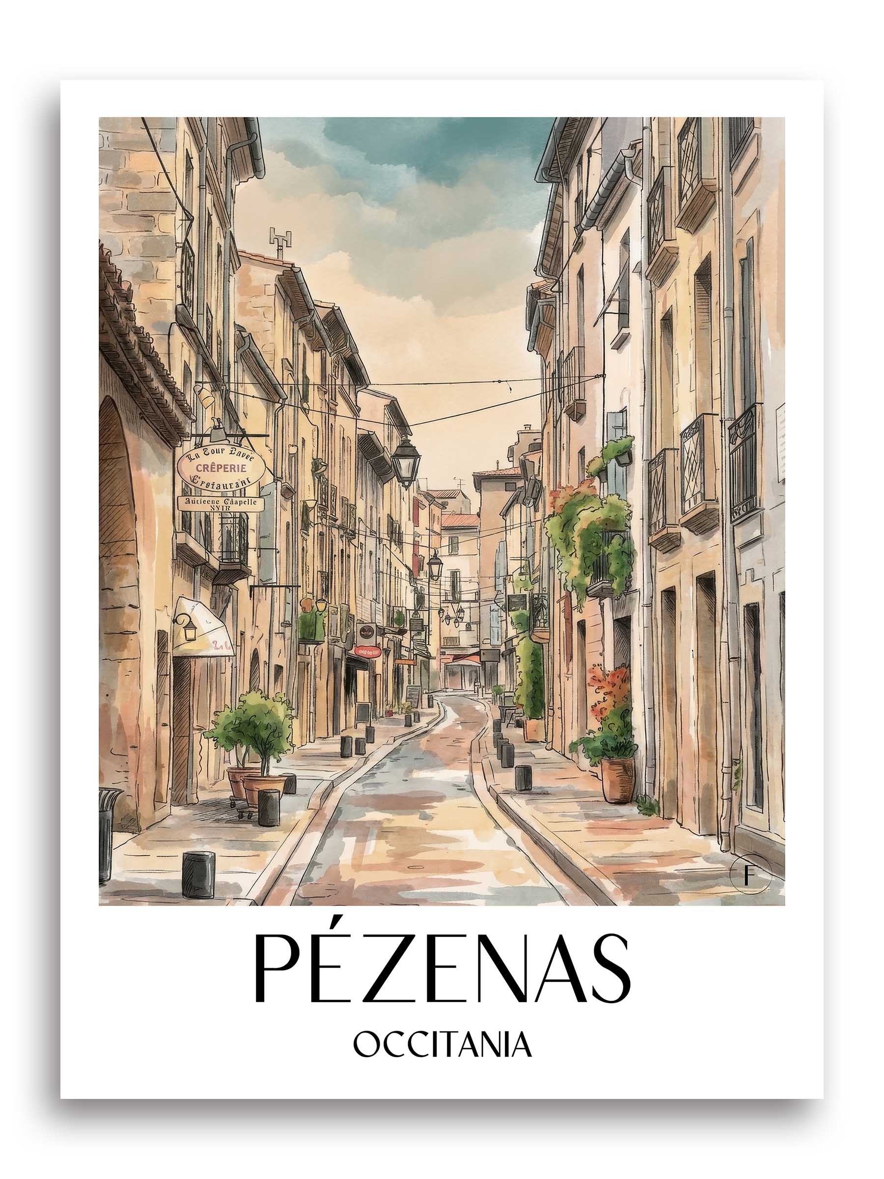 Pézenas Poster - Okzitanien - Frankreich Kunstdruck - Aquarell von A4 bis A1
