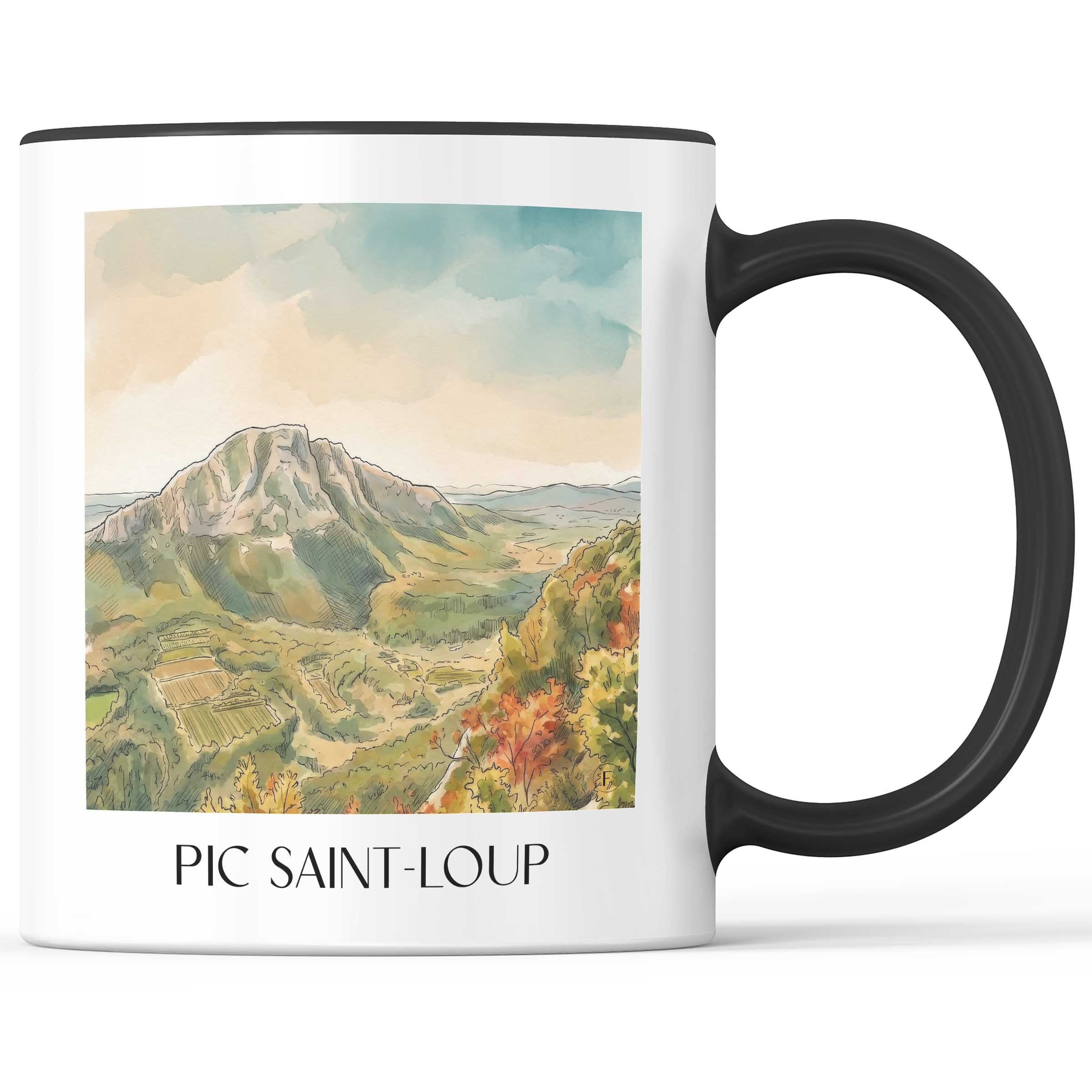 Pic Saint-Loup Kaffeebecher - Okzitanien - Frankreich Becher - Kaffeetasse im Aquarell Stil