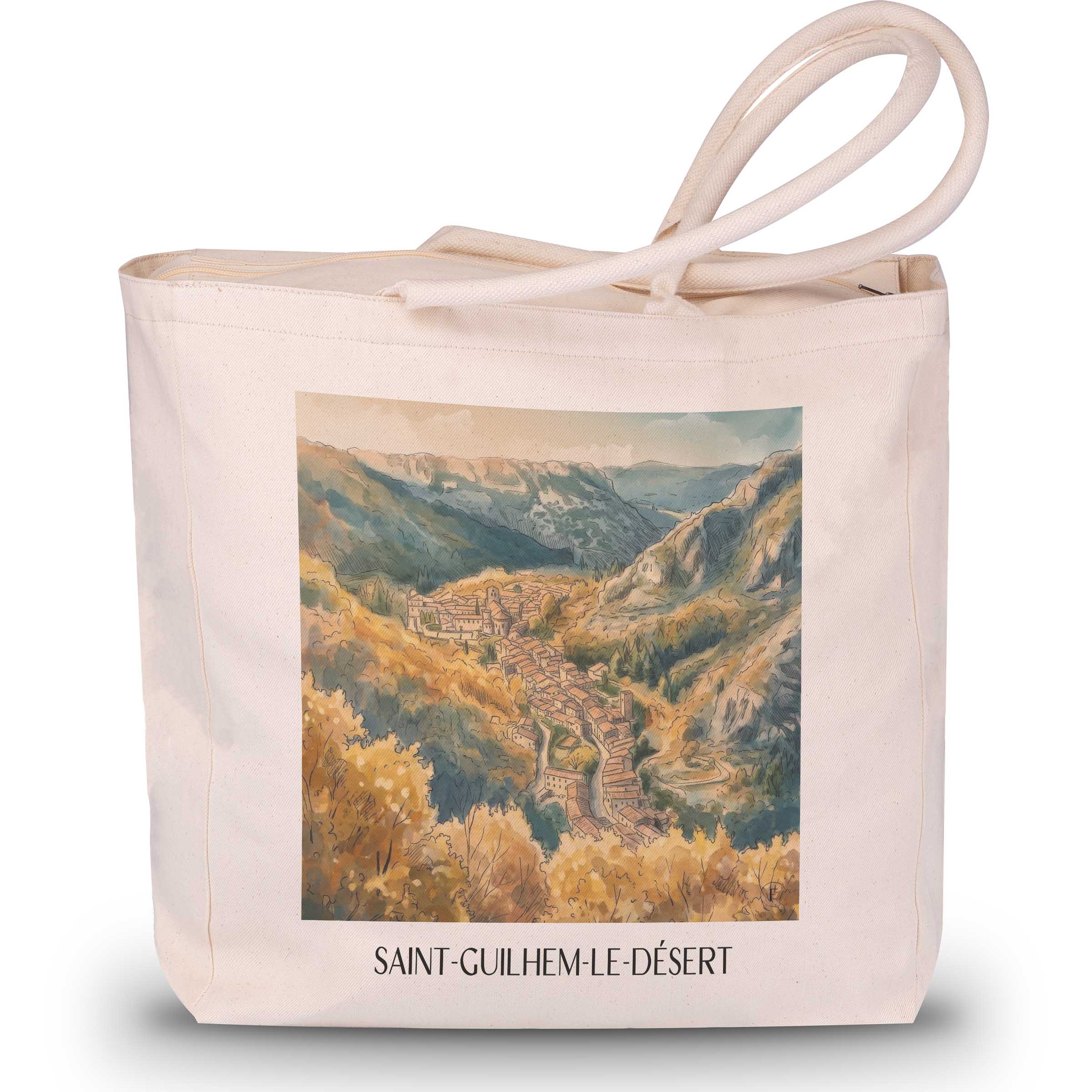 saint-guilhem-le-désert-okzitanien-frankreich-einkaufstasche-aquarell