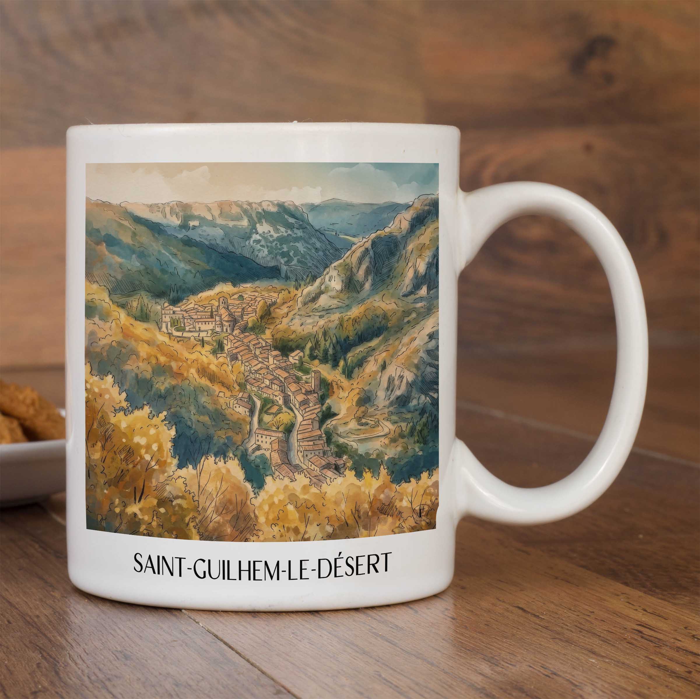 saint-guilhem-le-désert-okzitanien-frankreich-kaffeebecher-aquarell