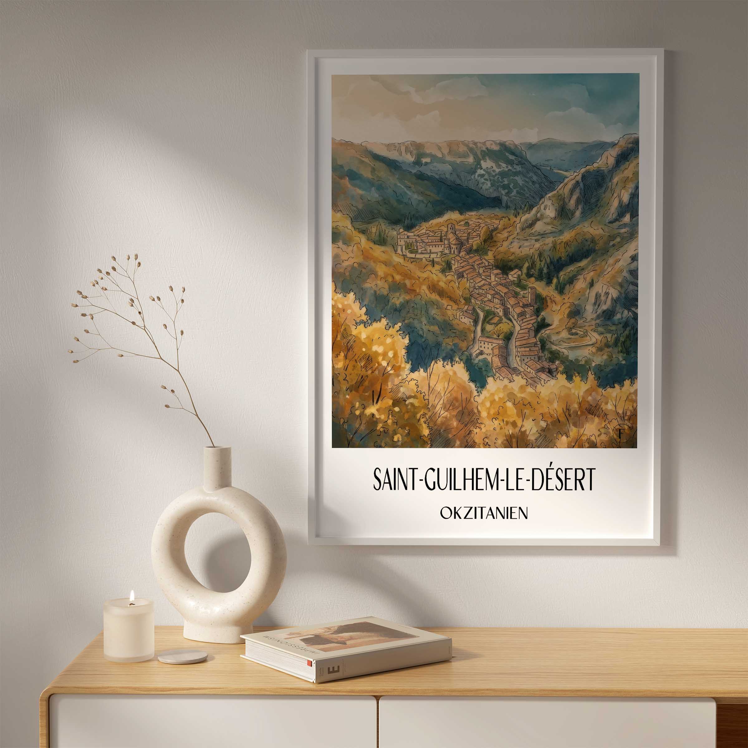 saint-guilhem-le-désert-okzitanien-frankreich-poster-aquarell