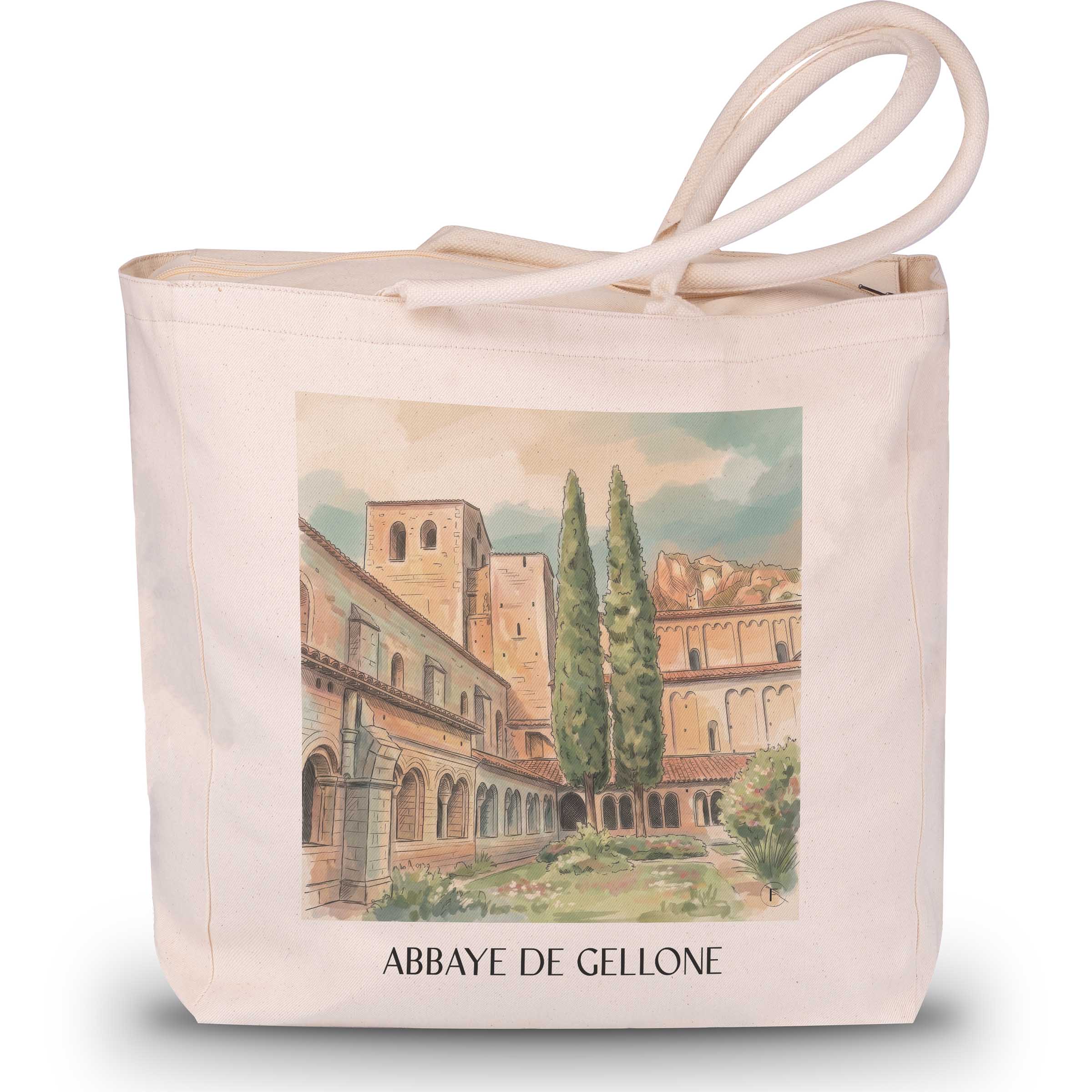 abbaye-de-gellone-saint-guilhem-le-désert-frankreich-einkaufstasche-aquarell