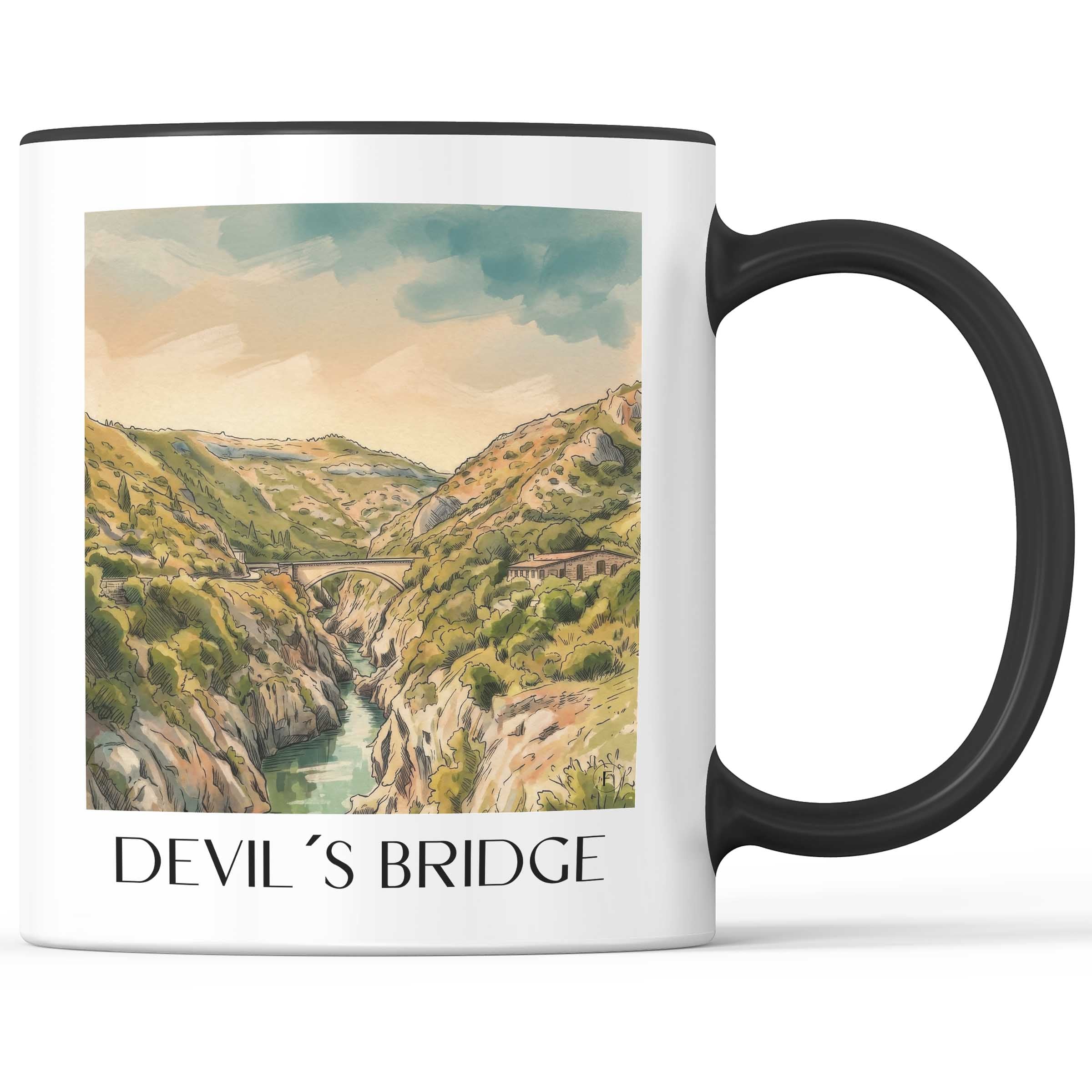 Pont du Diable Kaffeebecher - Saint-Guilhem-le-Désert - Frankreich Becher - Kaffeetasse im Aquarell Stil