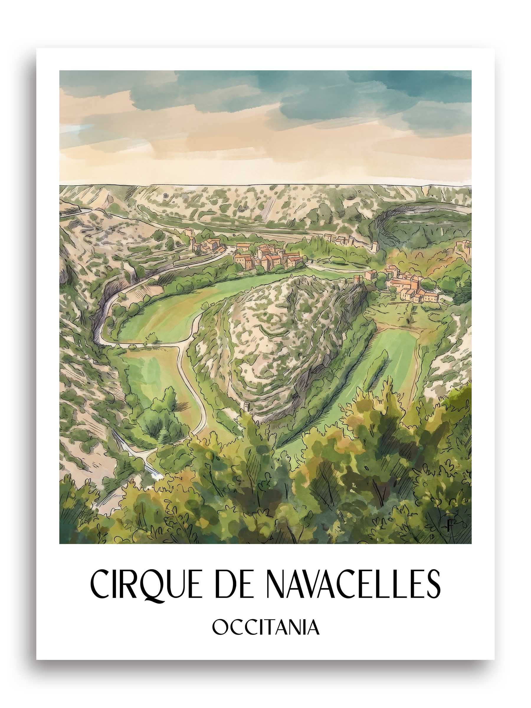 Cirque de Navacelles Poster - Okzitanien - Frankreich Kunstdruck - Aquarell von A4 bis A1