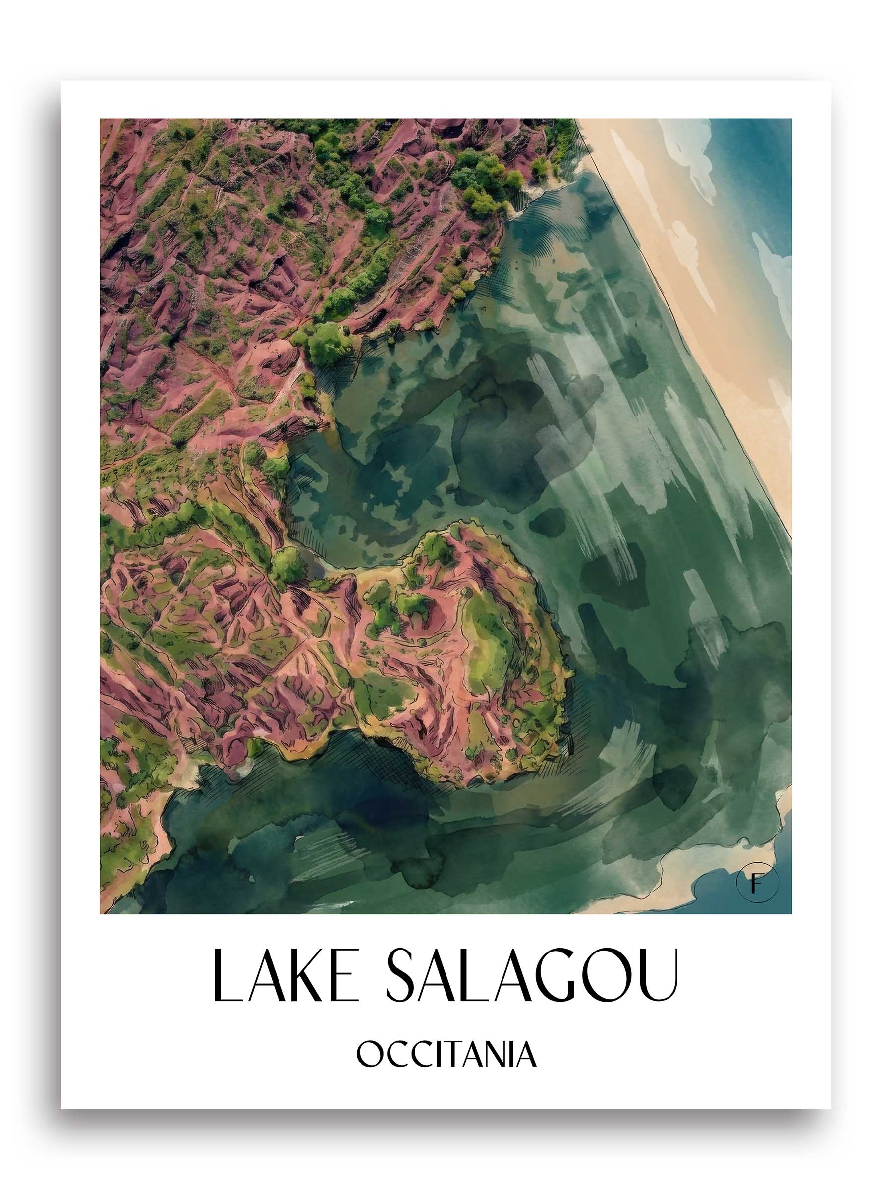 Lac du Salagou Poster - Okzitanien - Frankreich Kunstdruck - Aquarell von A4 bis A1