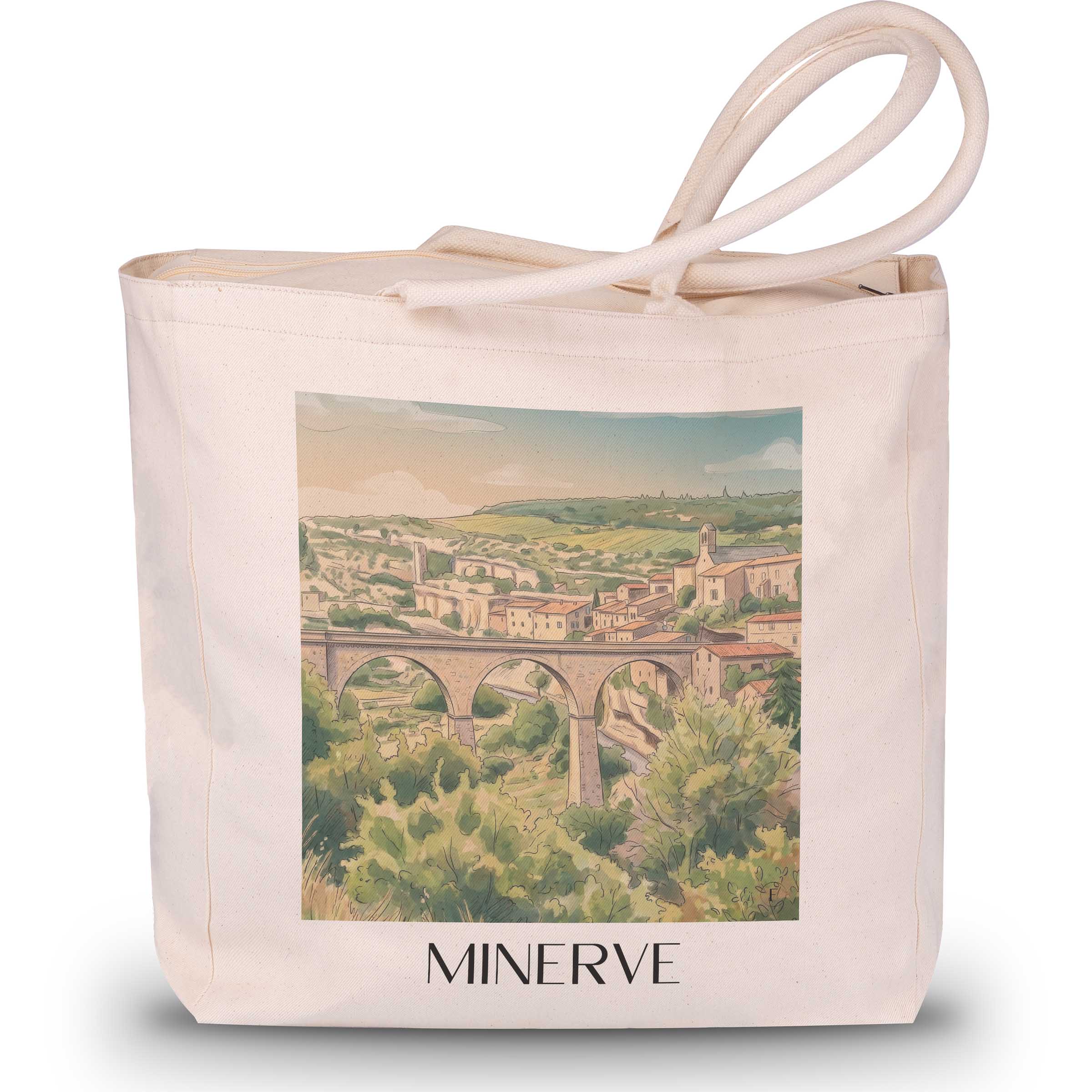 Minerve Shopping Tasche - Minervois - Frankreich Tote Bag - Einkaufstasche im Aquarell Stil