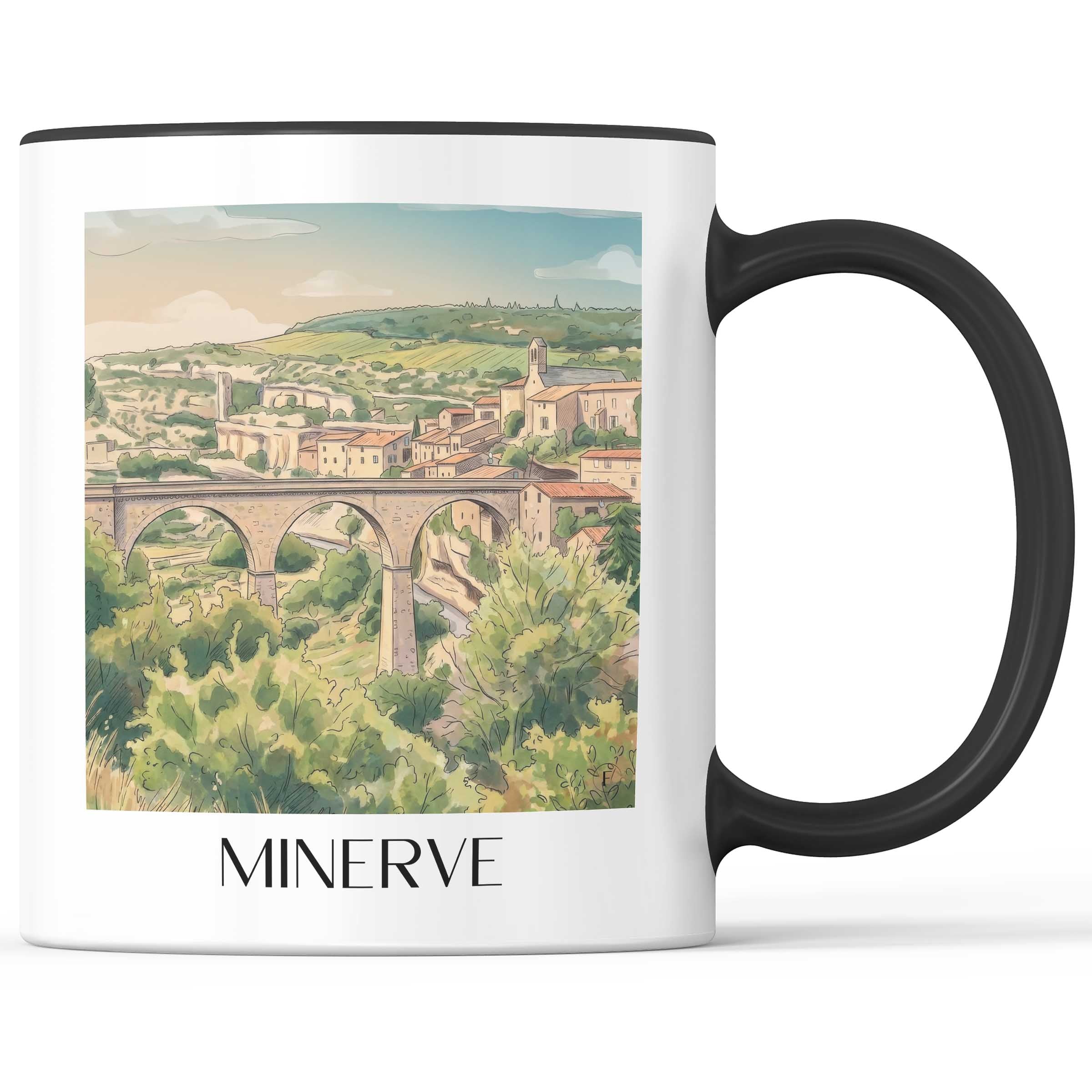 Minerve Kaffeebecher - Minervois - Frankreich Becher - Kaffeetasse im Aquarell Stil