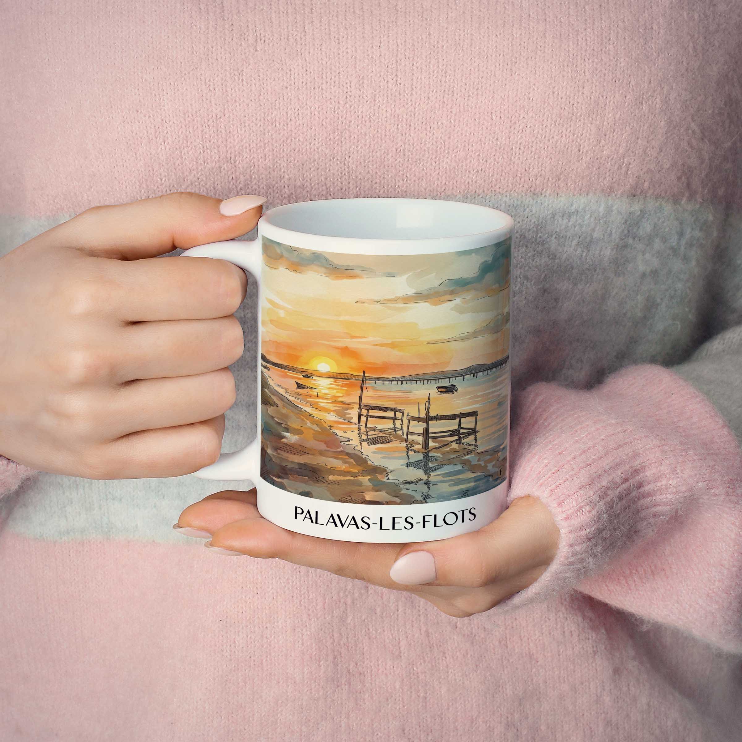 palavas-les-flots-okzitanien-frankreich-kaffeebecher-aquarell
