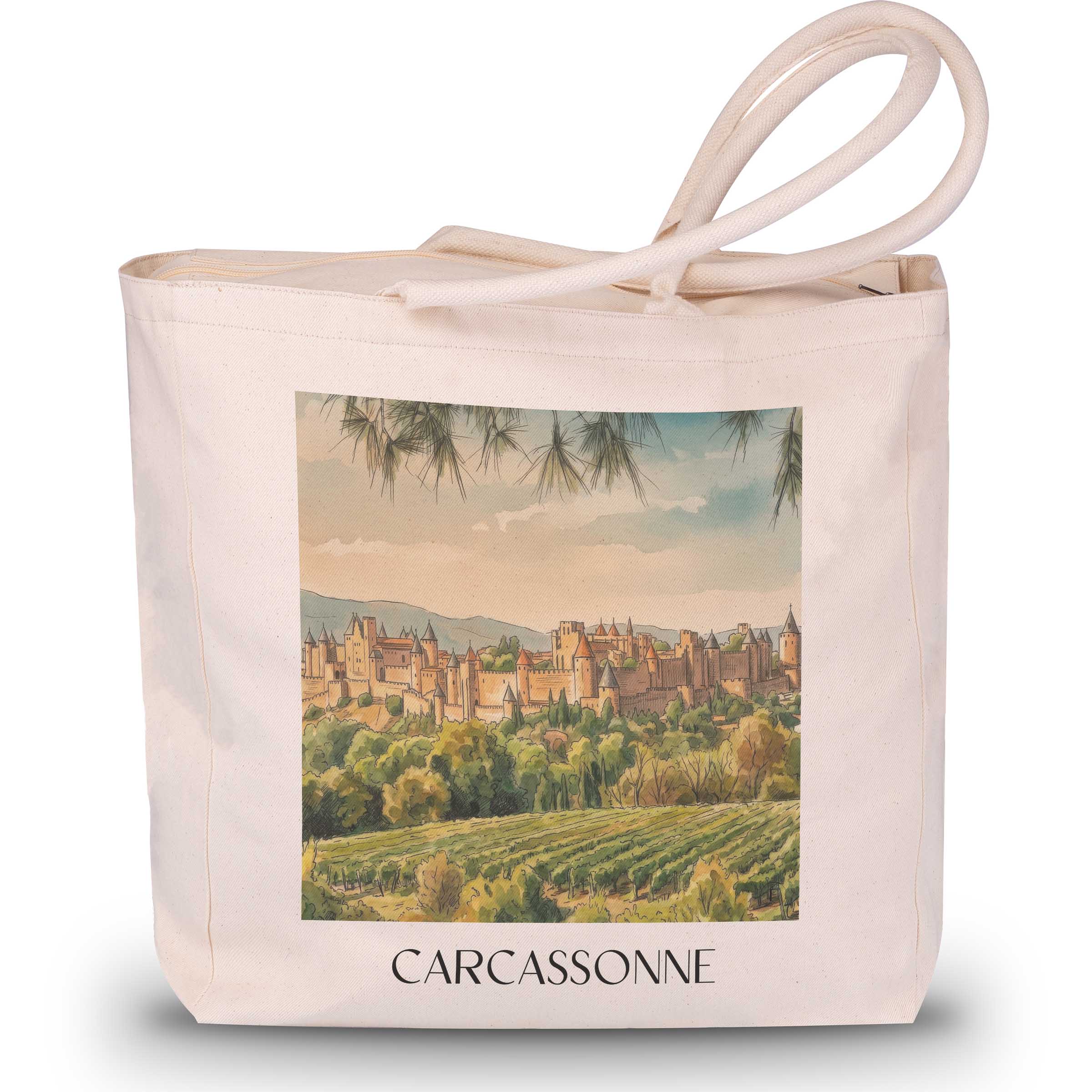 carcassonne-okzitanien-frankreich-einkaufstasche-aquarell