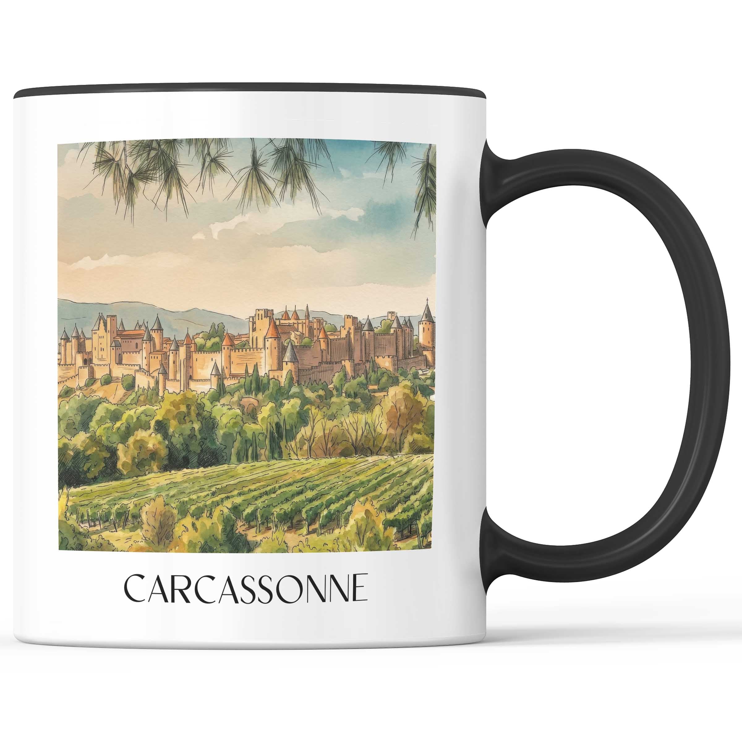 Carcassonne Kaffeebecher - Okzitanien - Frankreich Becher - Kaffeetasse im Aquarell Stil