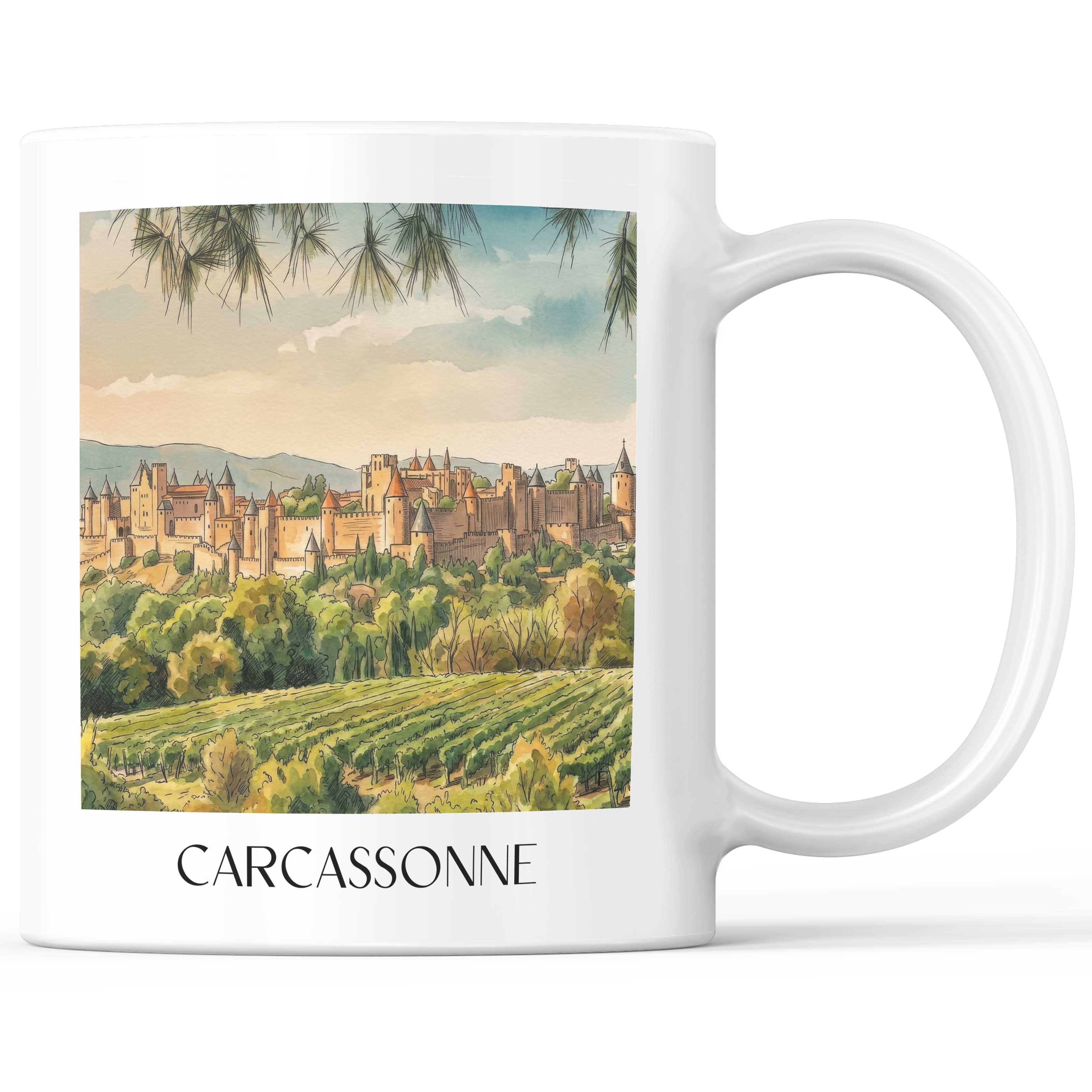 Carcassonne Kaffeebecher - Okzitanien - Frankreich Becher - Kaffeetasse im Aquarell Stil