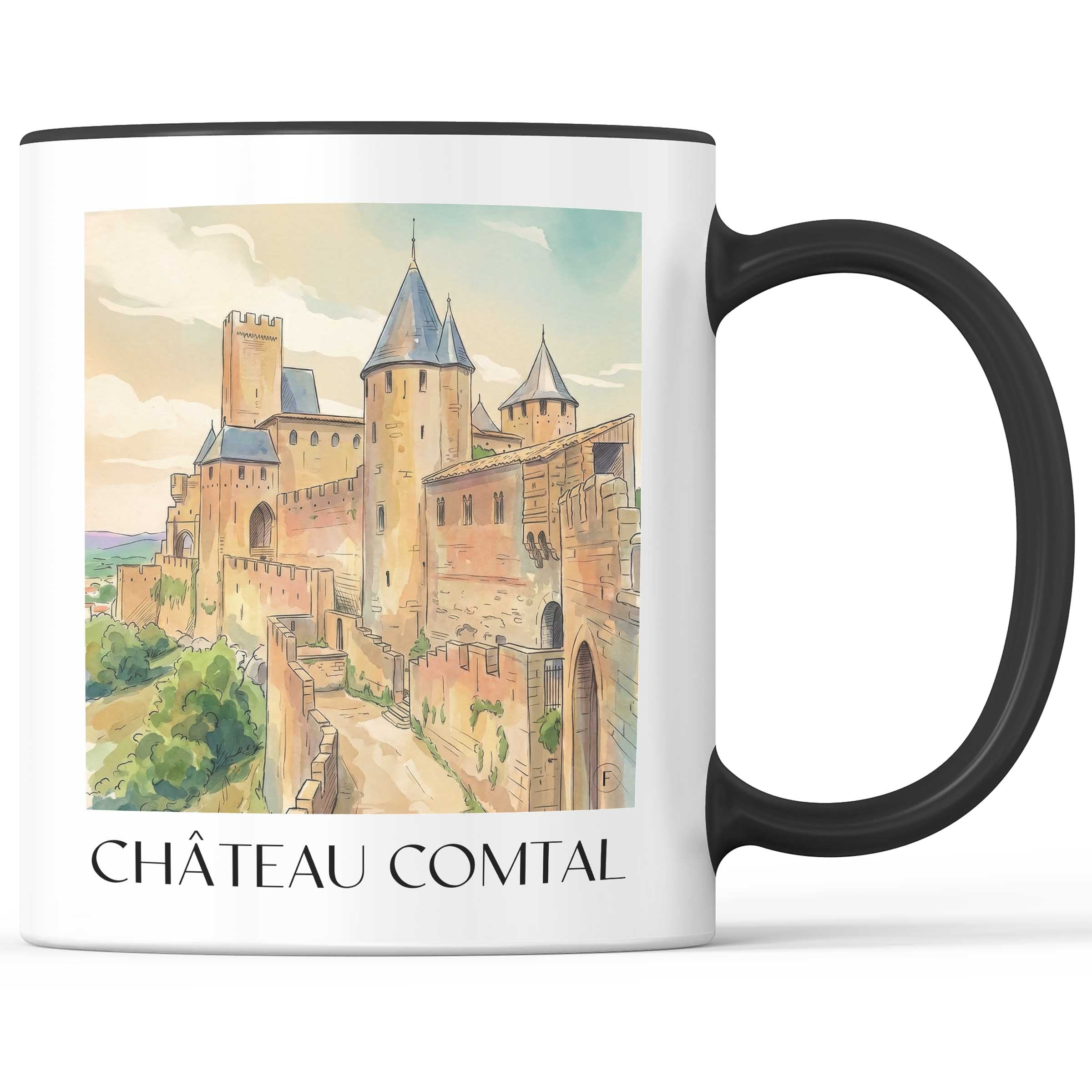 château-comtal-carcassonne-frankreich-kaffeebecher-aquarell