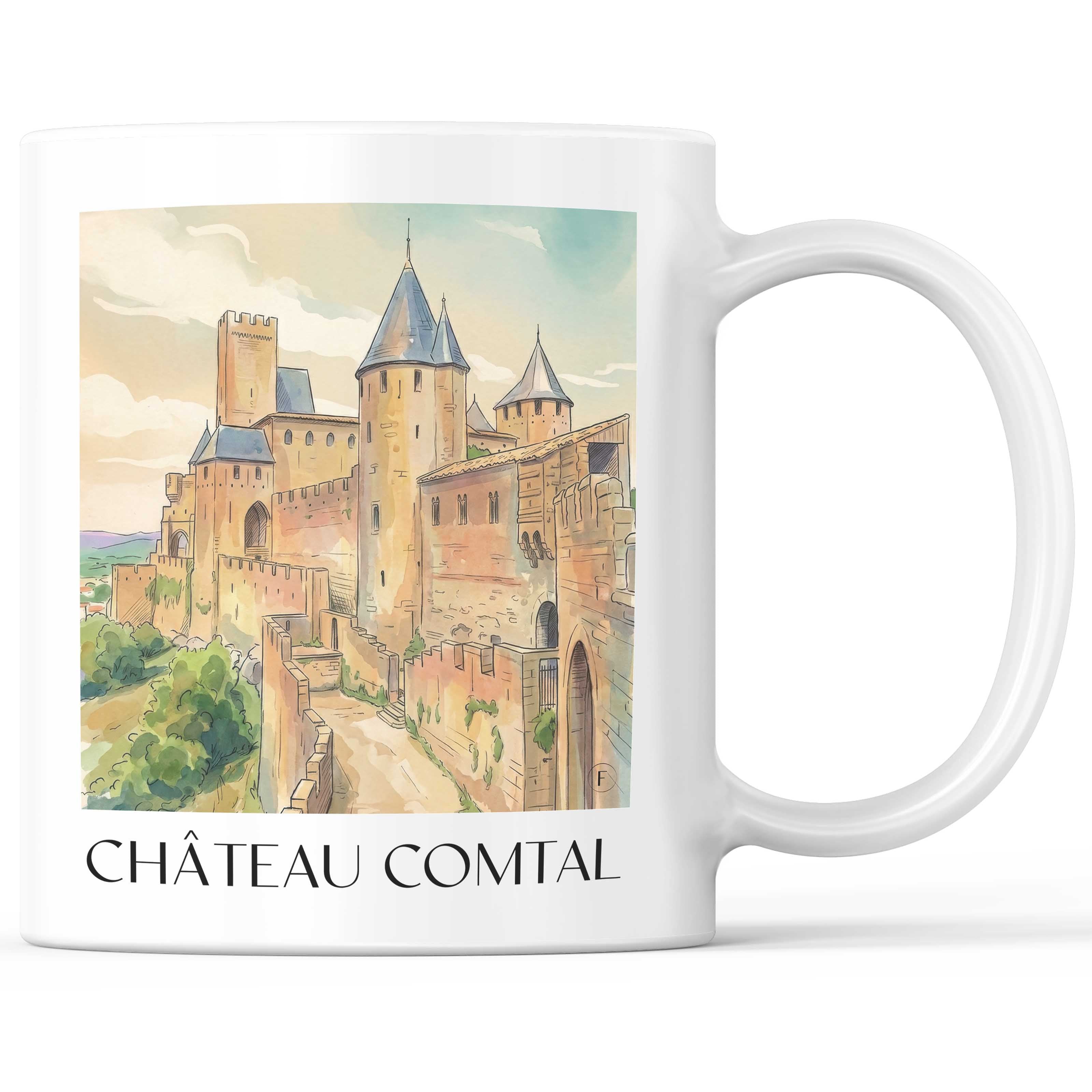 château-comtal-carcassonne-frankreich-kaffeebecher-aquarell