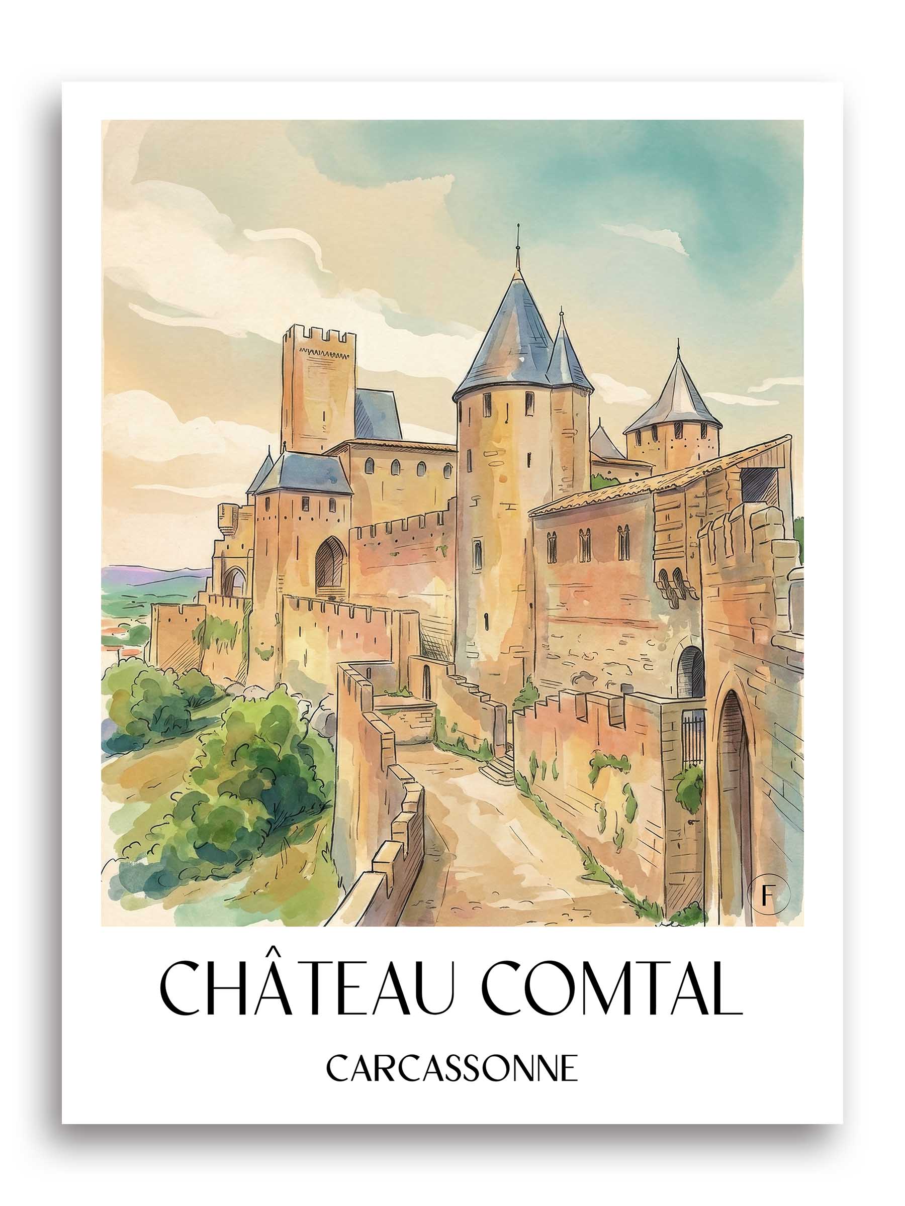 château-comtal-carcassonne-frankreich-poster-aquarell