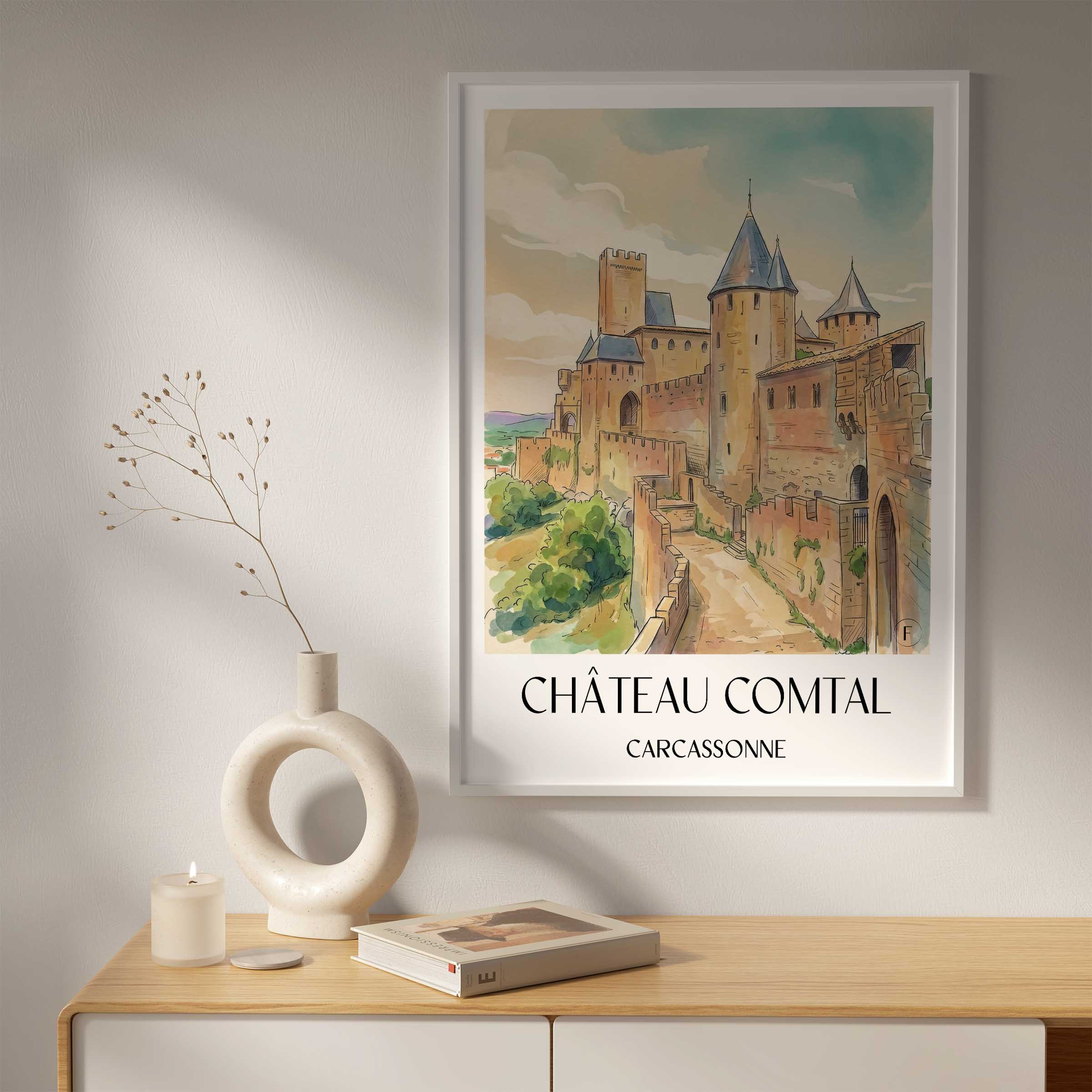 château-comtal-carcassonne-frankreich-poster-aquarell