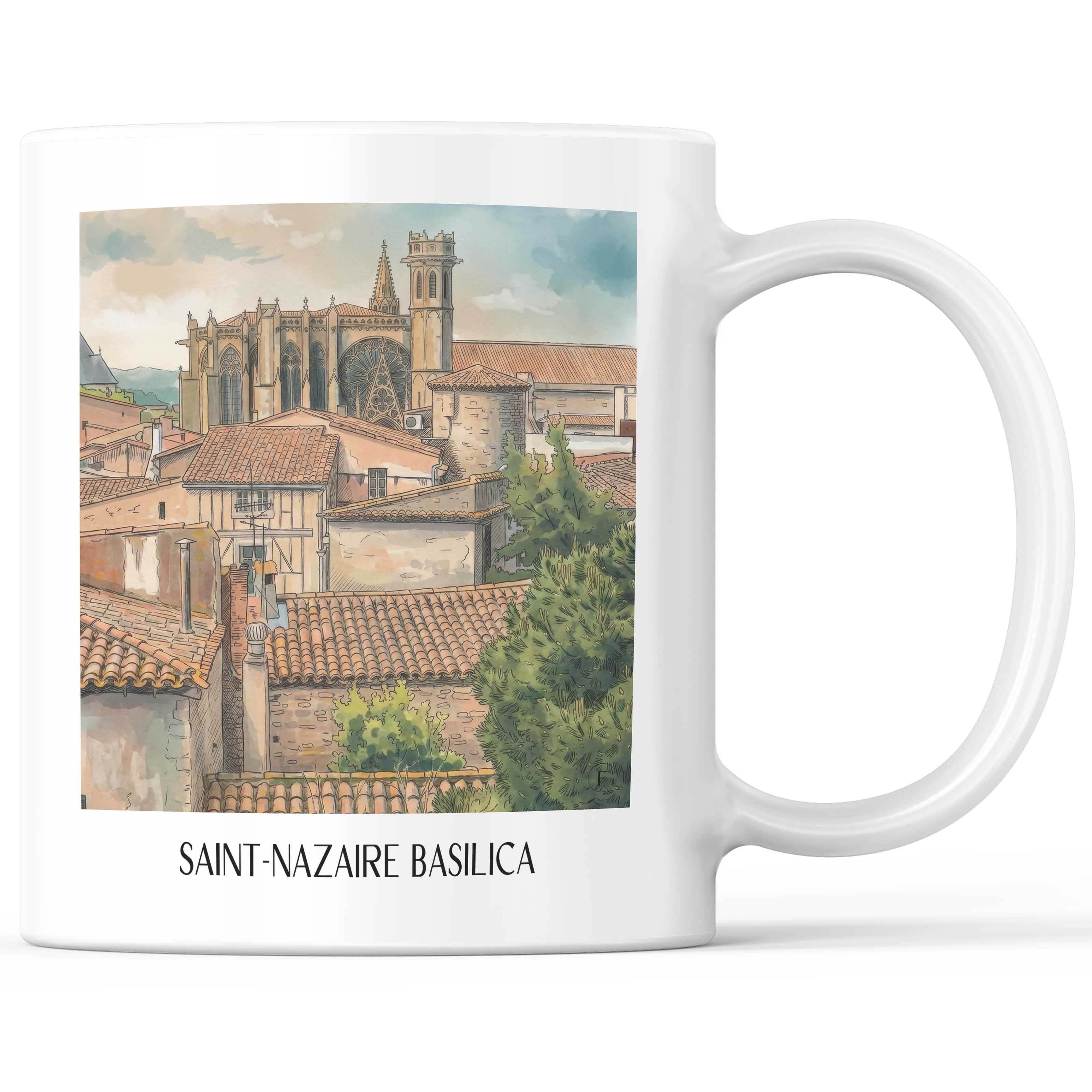 Basilique Saint-Nazaire Kaffeebecher - Carcassonne - Frankreich Becher - Kaffeetasse im Aquarell Stil