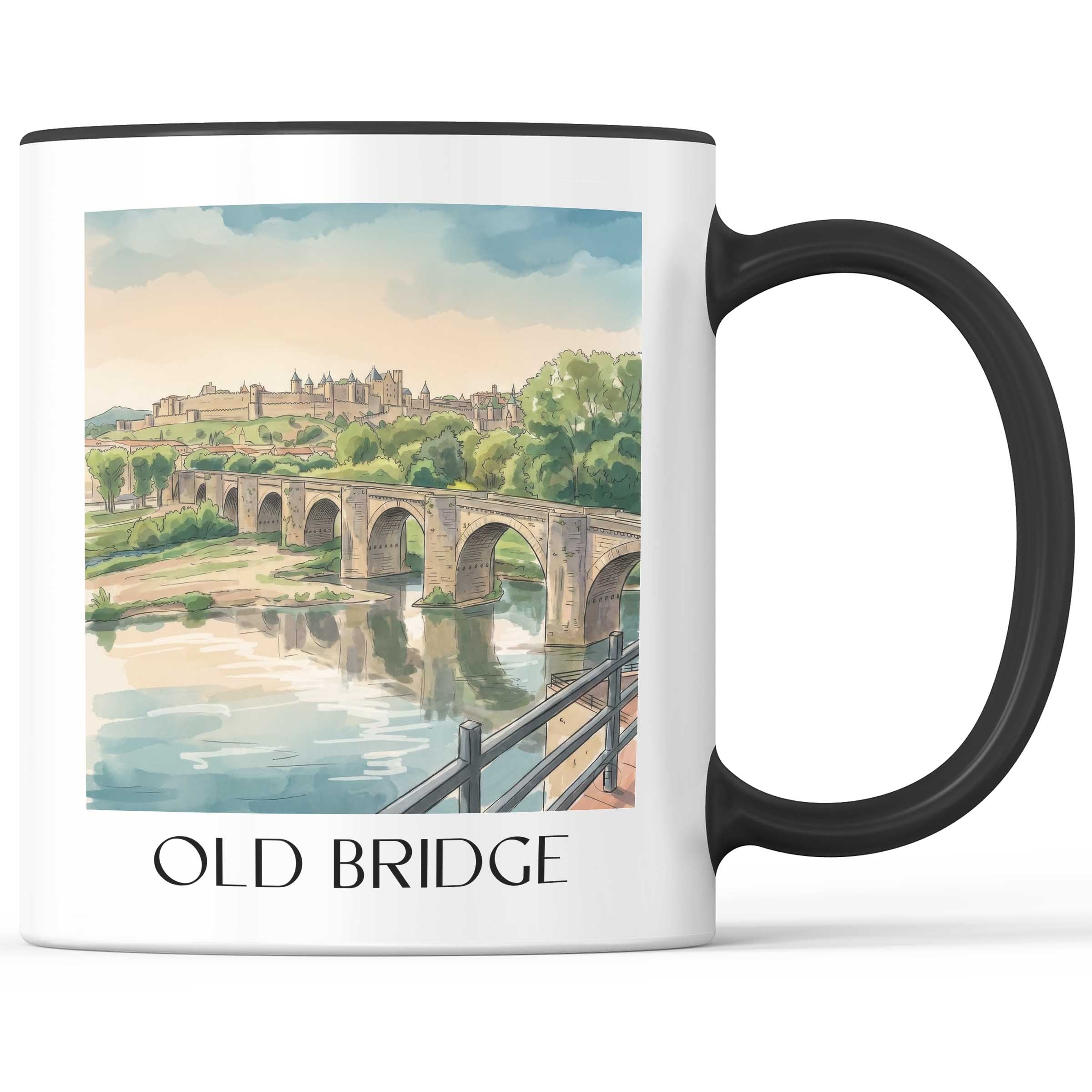 Pont Vieux Kaffeebecher - Carcassonne - Frankreich Becher - Kaffeetasse im Aquarell Stil