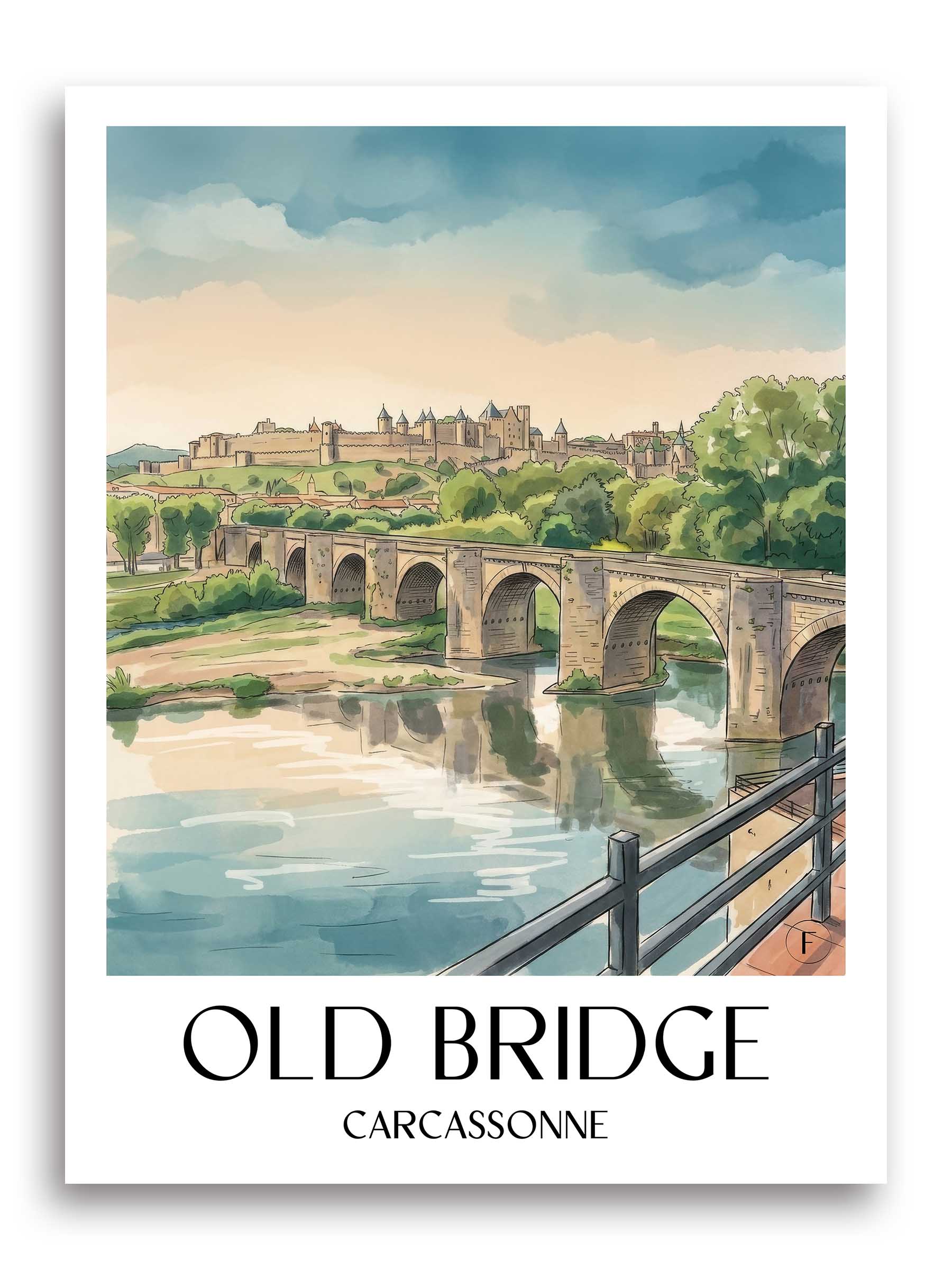 Pont Vieux Poster - Carcassonne - Frankreich Kunstdruck - Aquarell von A4 bis A1