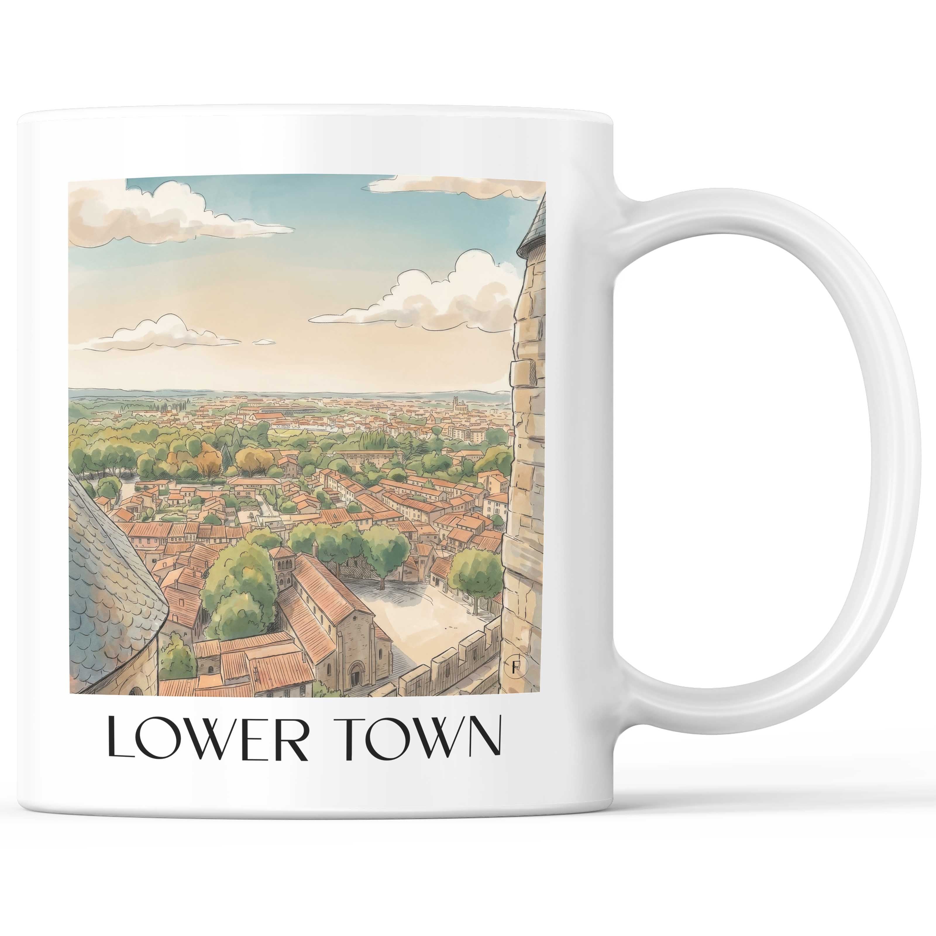 Ville Basse Kaffeebecher - Carcassonne - Frankreich Becher - Kaffeetasse im Aquarell Stil