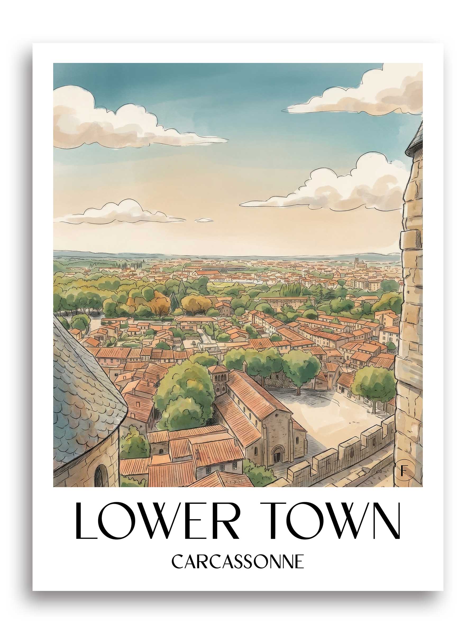 Ville Basse Poster - Carcassonne - Frankreich Kunstdruck - Aquarell von A4 bis A1