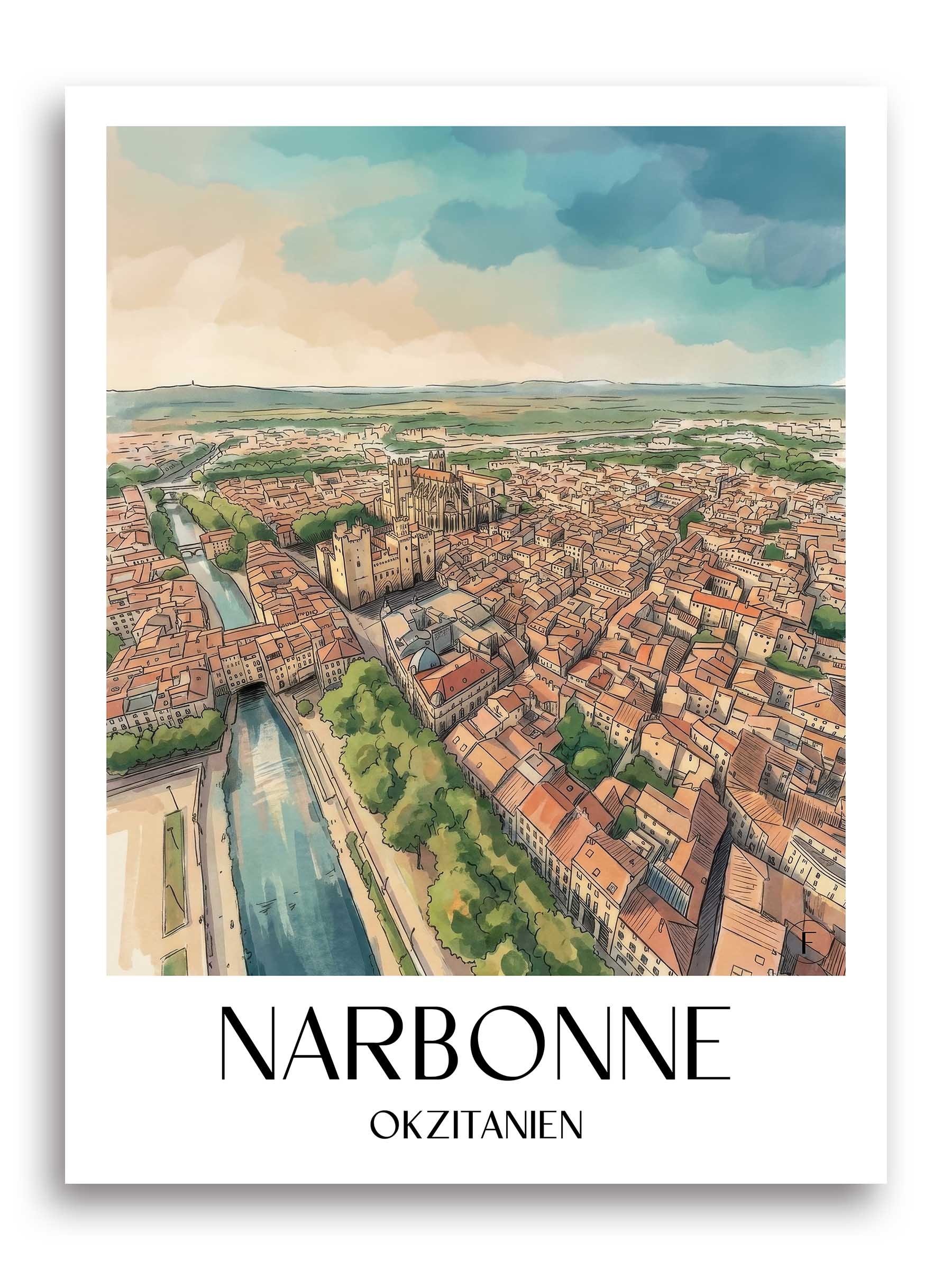 narbonne-okzitanien-frankreich-poster-aquarell