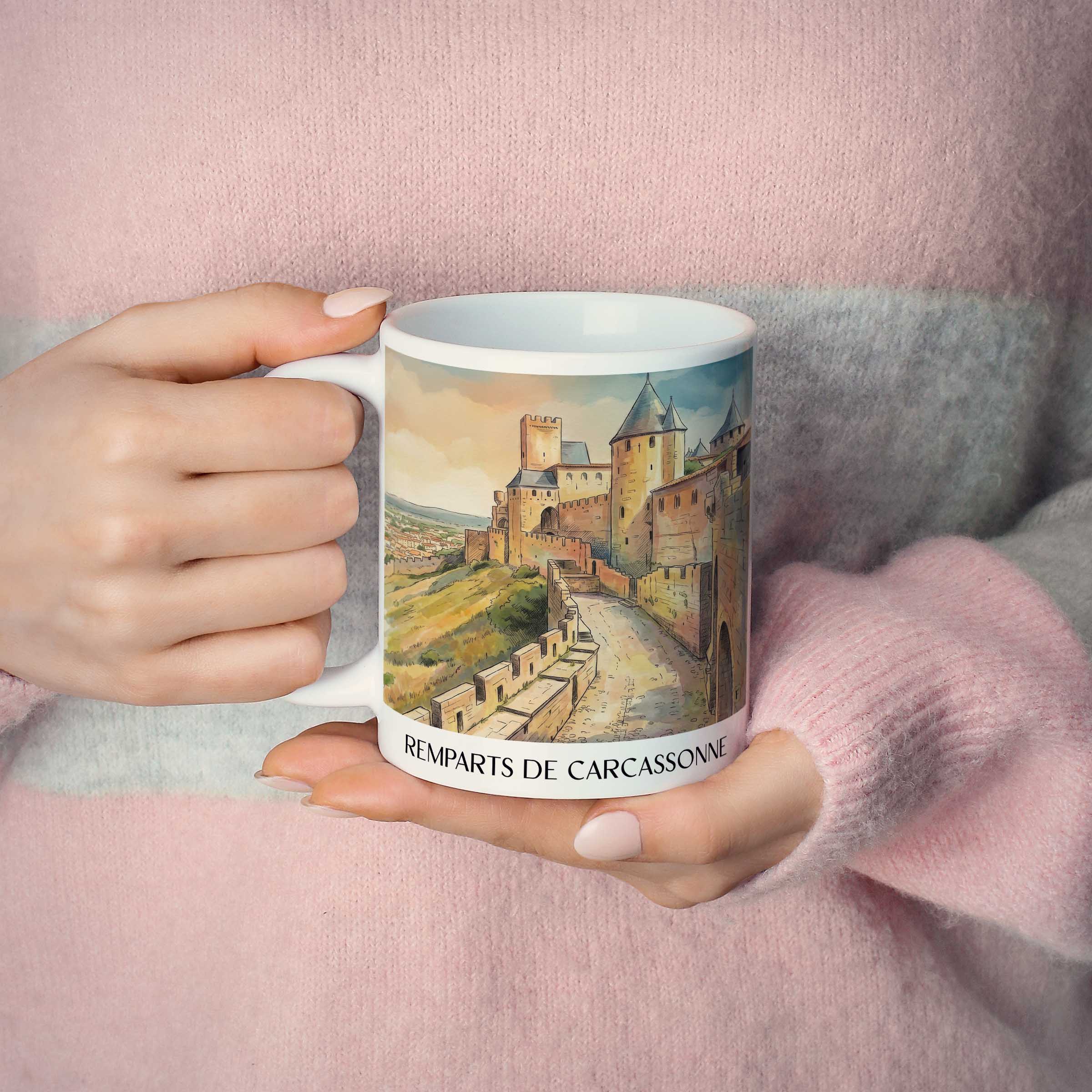 remparts-de-carcassonne-okzitanien-frankreich-kaffeebecher-aquarell