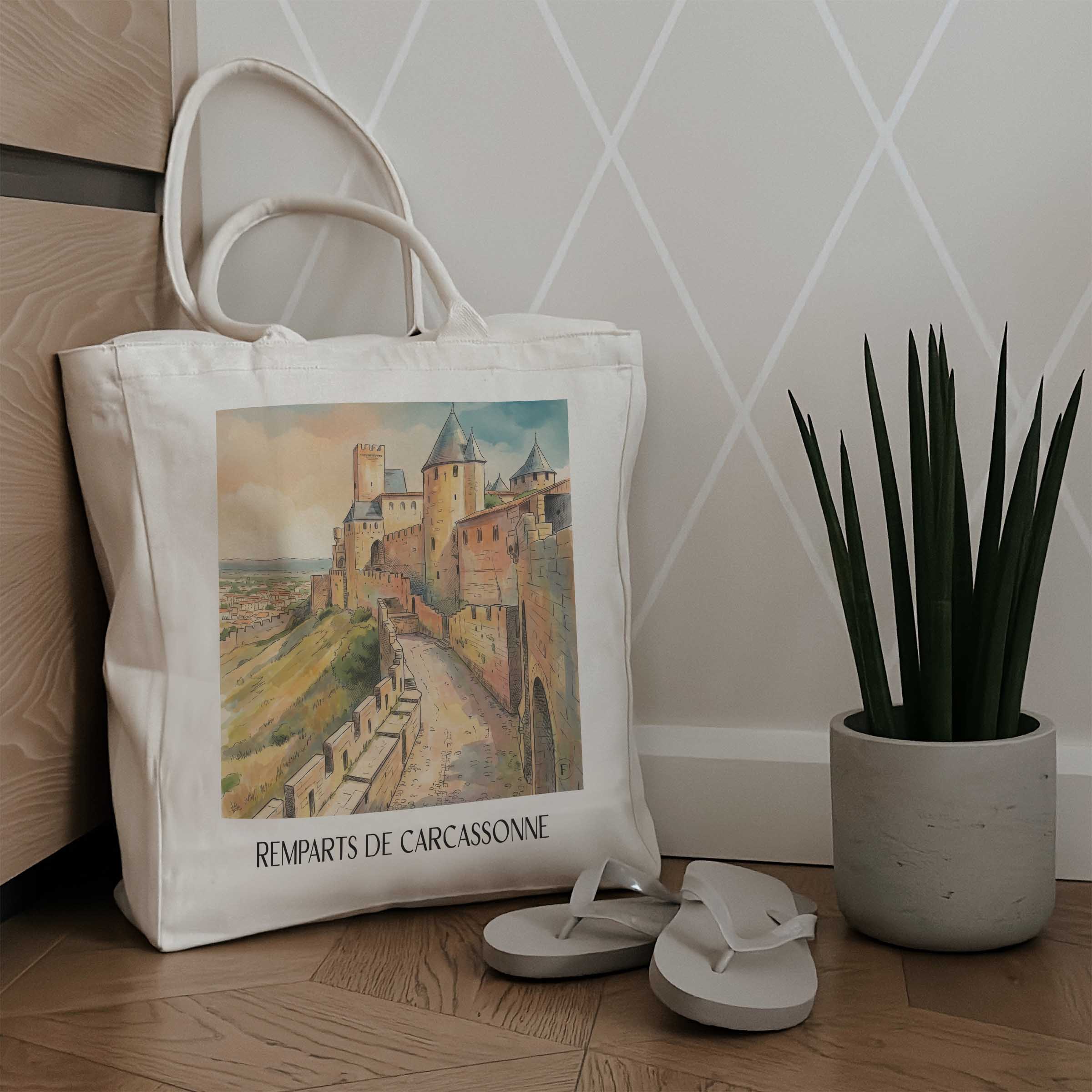 remparts-de-carcassonne-okzitanien-frankreich-einkaufstasche-aquarell