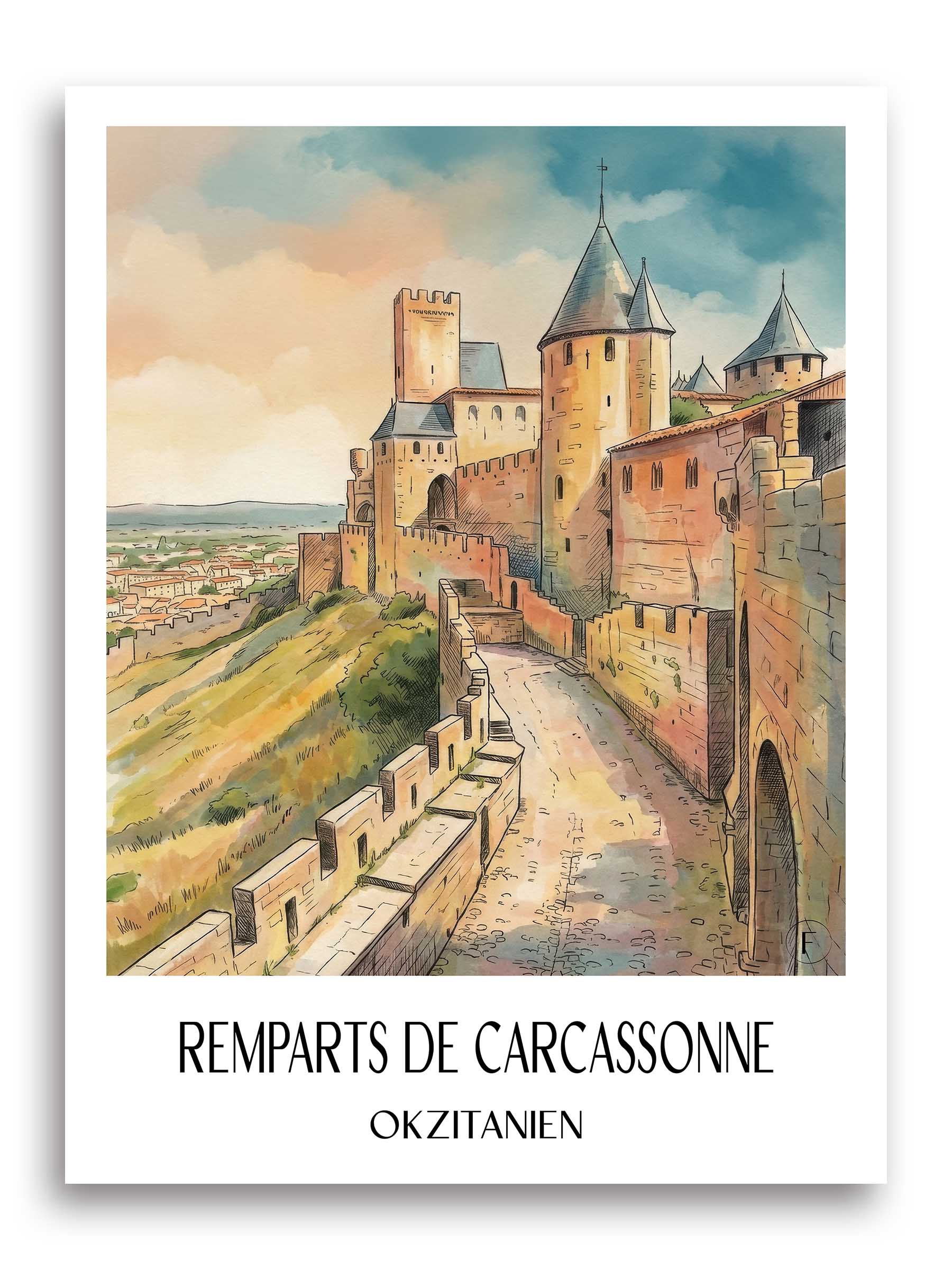 remparts-de-carcassonne-okzitanien-frankreich-poster-aquarell