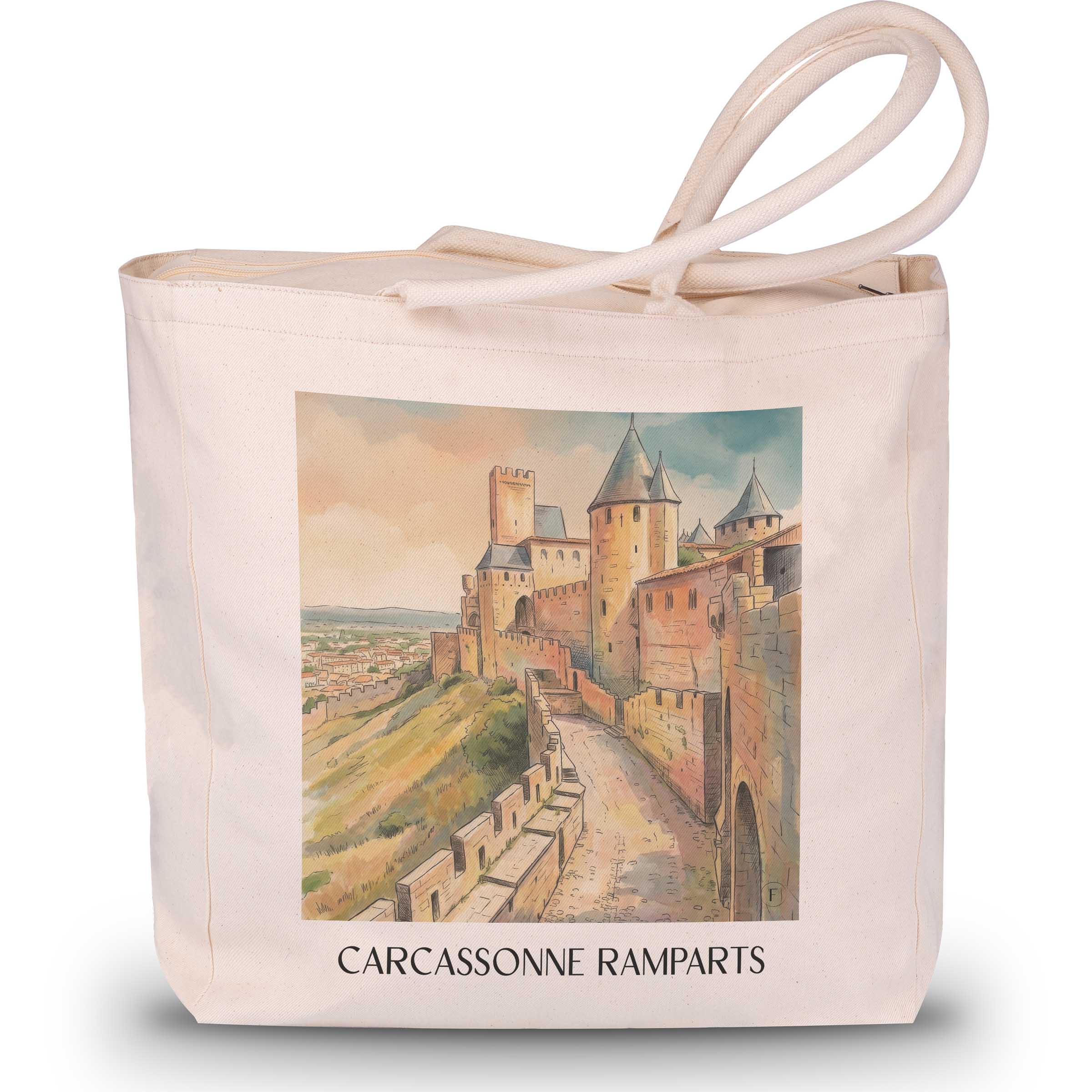 Remparts de Carcassonne Shopping Tasche - Okzitanien - Frankreich Tote Bag - Einkaufstasche im Aquarell Stil