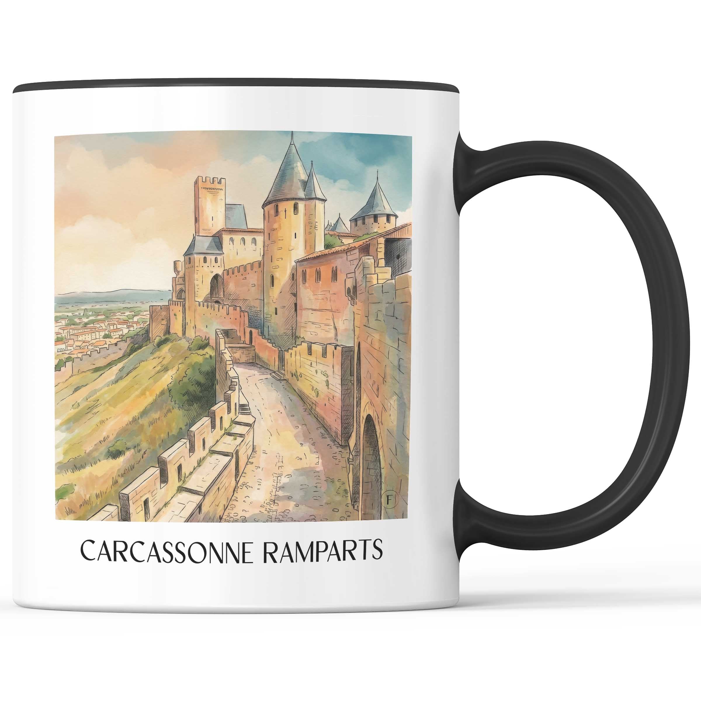 Remparts de Carcassonne Kaffeebecher - Okzitanien - Frankreich Becher - Kaffeetasse im Aquarell Stil