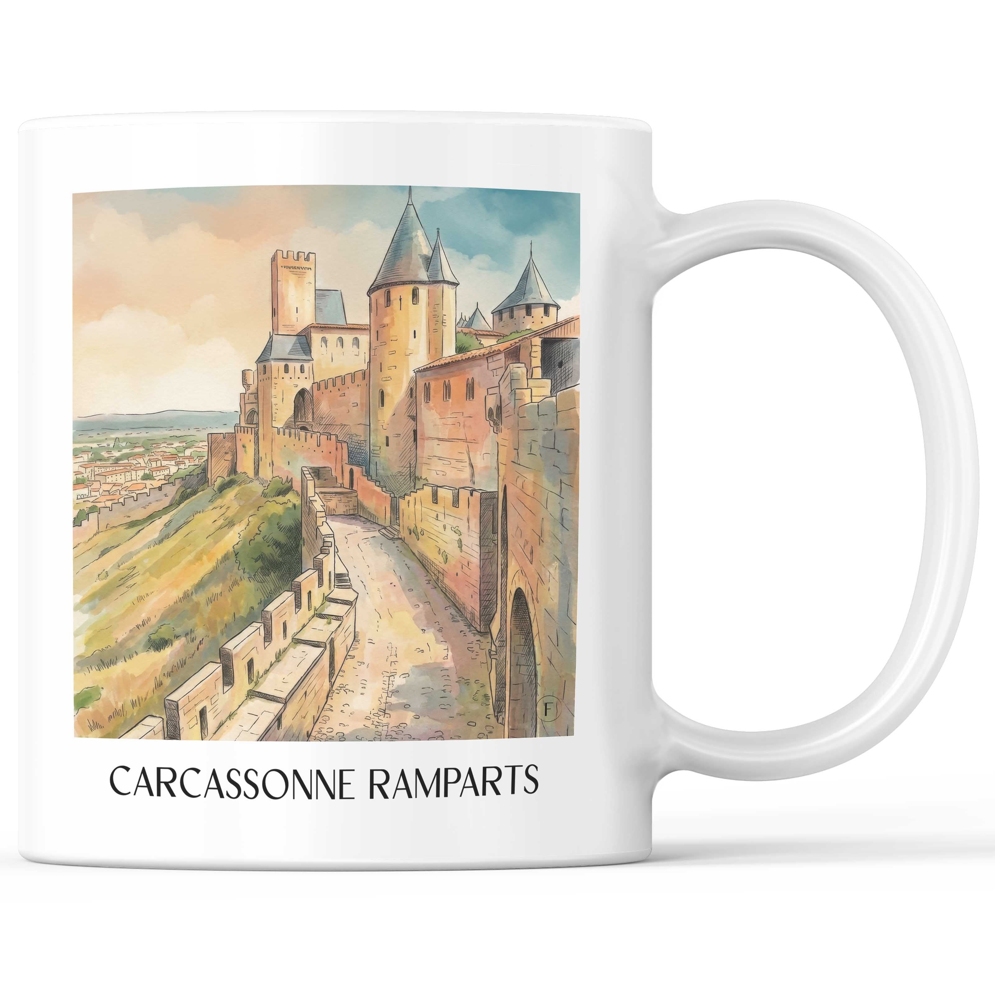 Remparts de Carcassonne Kaffeebecher - Okzitanien - Frankreich Becher - Kaffeetasse im Aquarell Stil